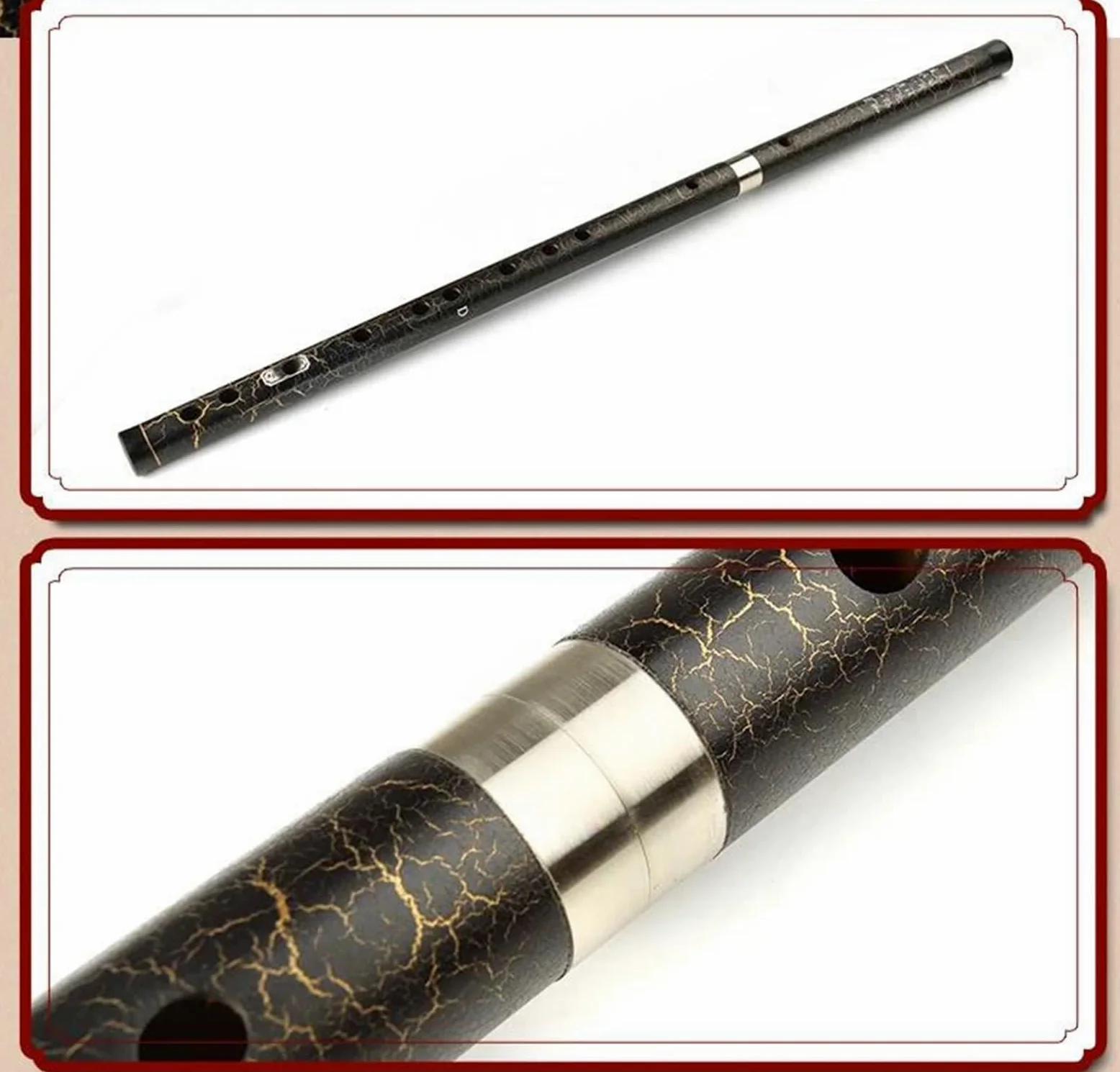 Flûte traversière en bambou noir fil transparent clé en ré 10 trous instrument à vent fait main tons séparables Professionnelle Flûte Bambou(G KEY)