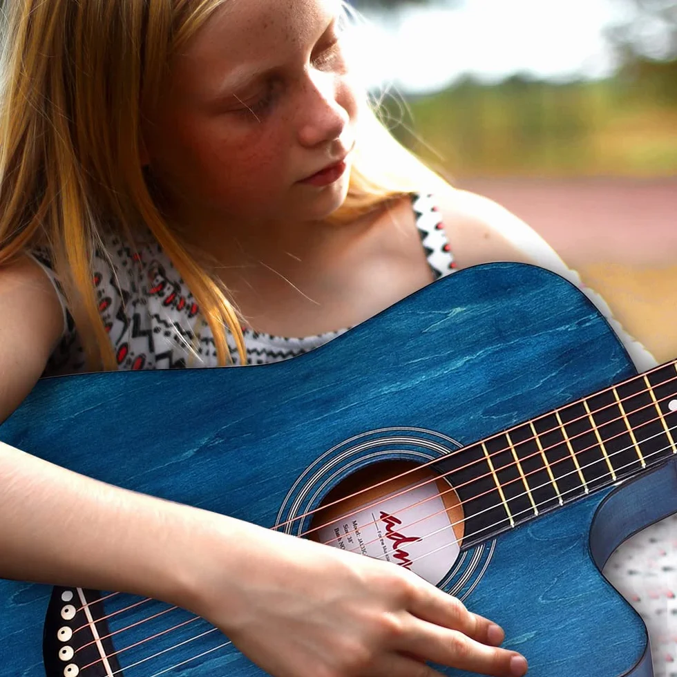 ADM Guitare acoustique 38 Pouces pour Débutant, guitare folk bleue pour enfants, étudiants, adultes (corde en acier)