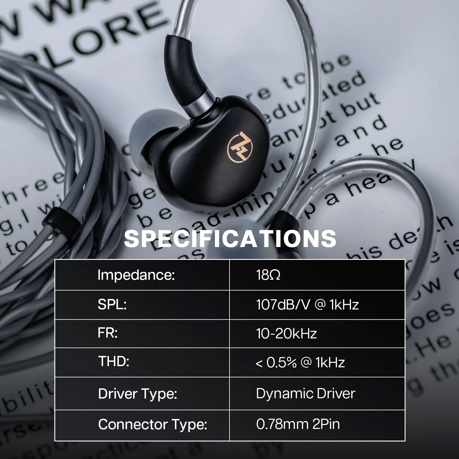 Linsoul 7HZ G1 Moniteur Intra-auriculaire, Diaphragme DLC 10mm, Pilote Dynamique IEM, Ecouteur de Jeu Filaire avec Câble OFC Plaqué Argent pour Musicien Audiophile (3,5 mm, sans Micro, Noir)