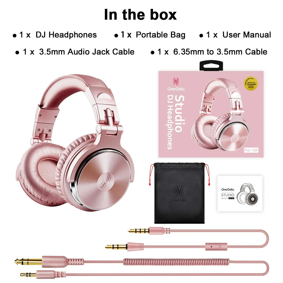 OneOdio Casque supra-auriculaire filaire de studio avec pilote de 50 mm, casque pliable léger avec Shareport et micro pour enregistrement DJ, surveillance, mixage, podcast, guitare, PC, TV (rose doré)