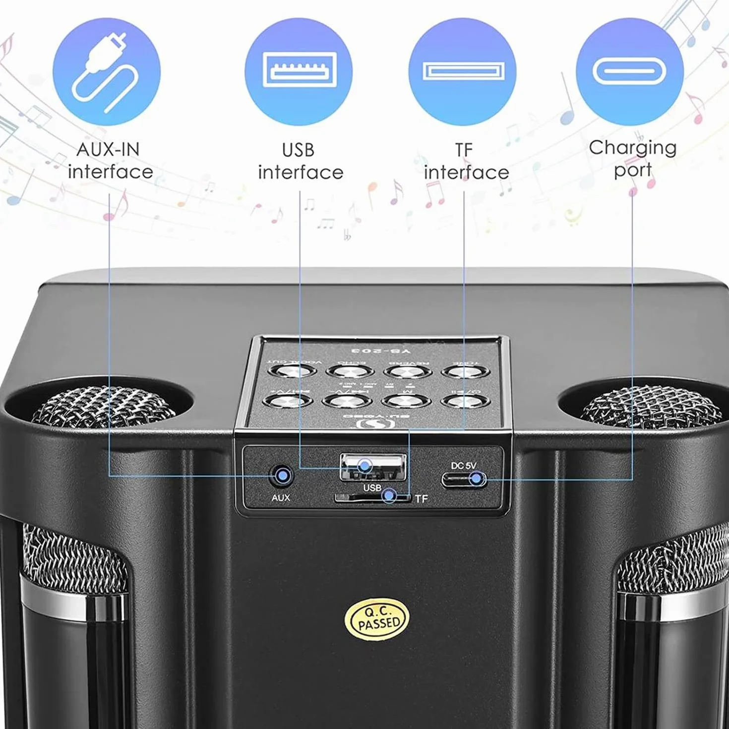 Karaoke Adulte, Enceinte Karaoke 2 Micro sans Fil pour Le Chant, Enceinte Karaoke système de sonorisation Portable kit Karaoke Complet pour la fête, Support Bluetooth, AUX, USB/TF
