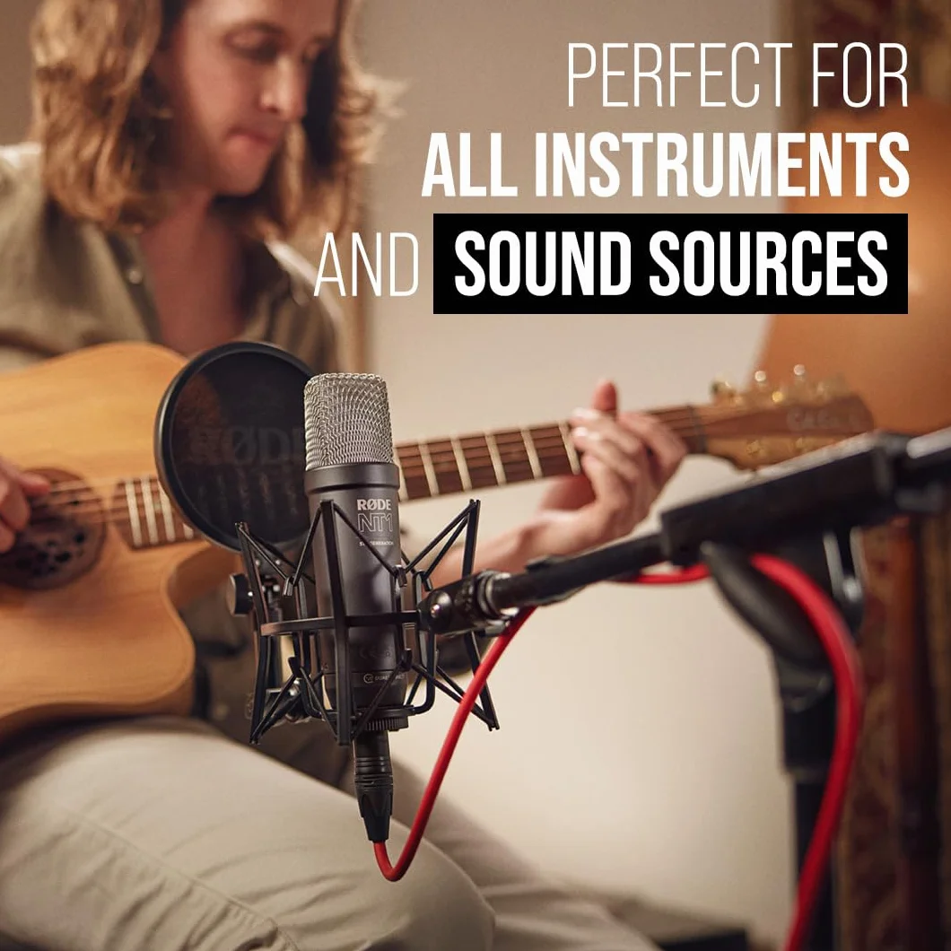 RØDE NT1 5ème Génération Microphone à condensateur de Studio à Grand diaphragme avec Sorties XLR et USB, Support Antichoc et Filtre Anti-Pop pour la, l'enregistrement Vocal et Le podcasting (Noir)