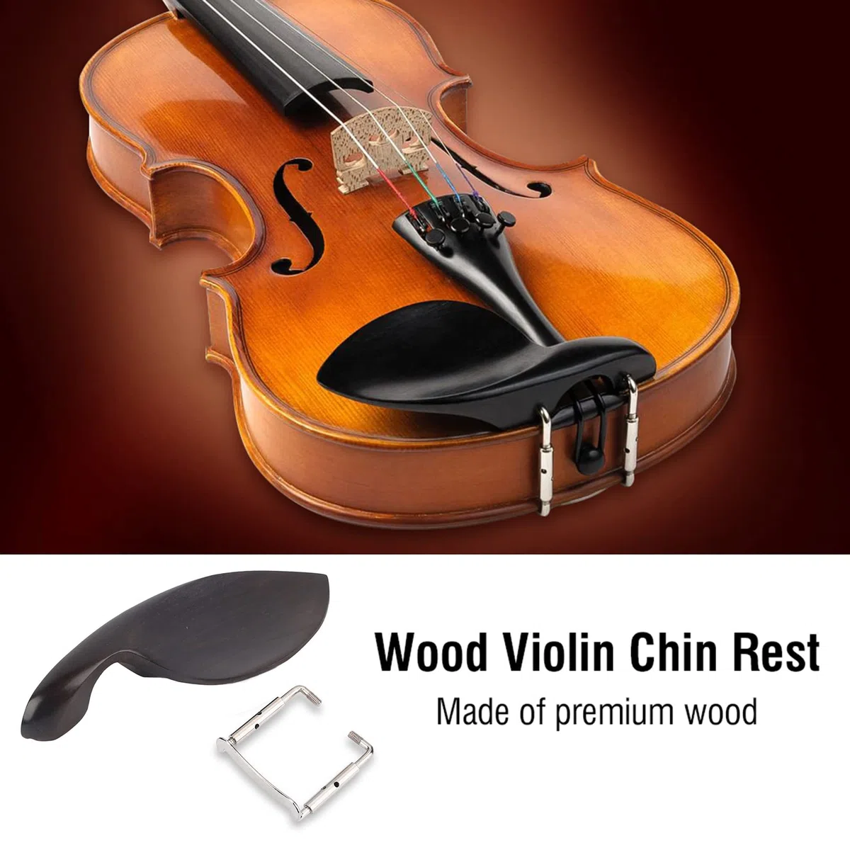 Mentonnière pour violon - Support - Avec fixation métallique standard ajustable pour instrument de musique de taille 4/4