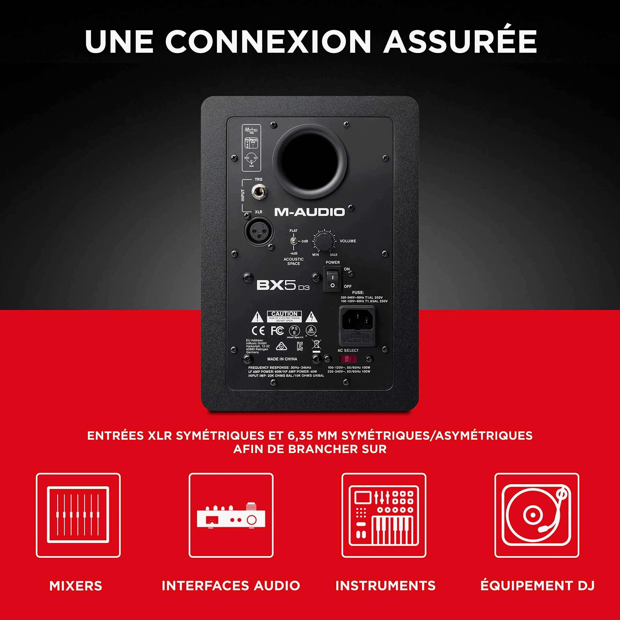 M-AUDIO BX5 Moniteur de Studio Simple 5 Pouces pour Production Musicale et Mixage avec Contrôle de l Espace Acoustique, Enceinte Active 2 Voies