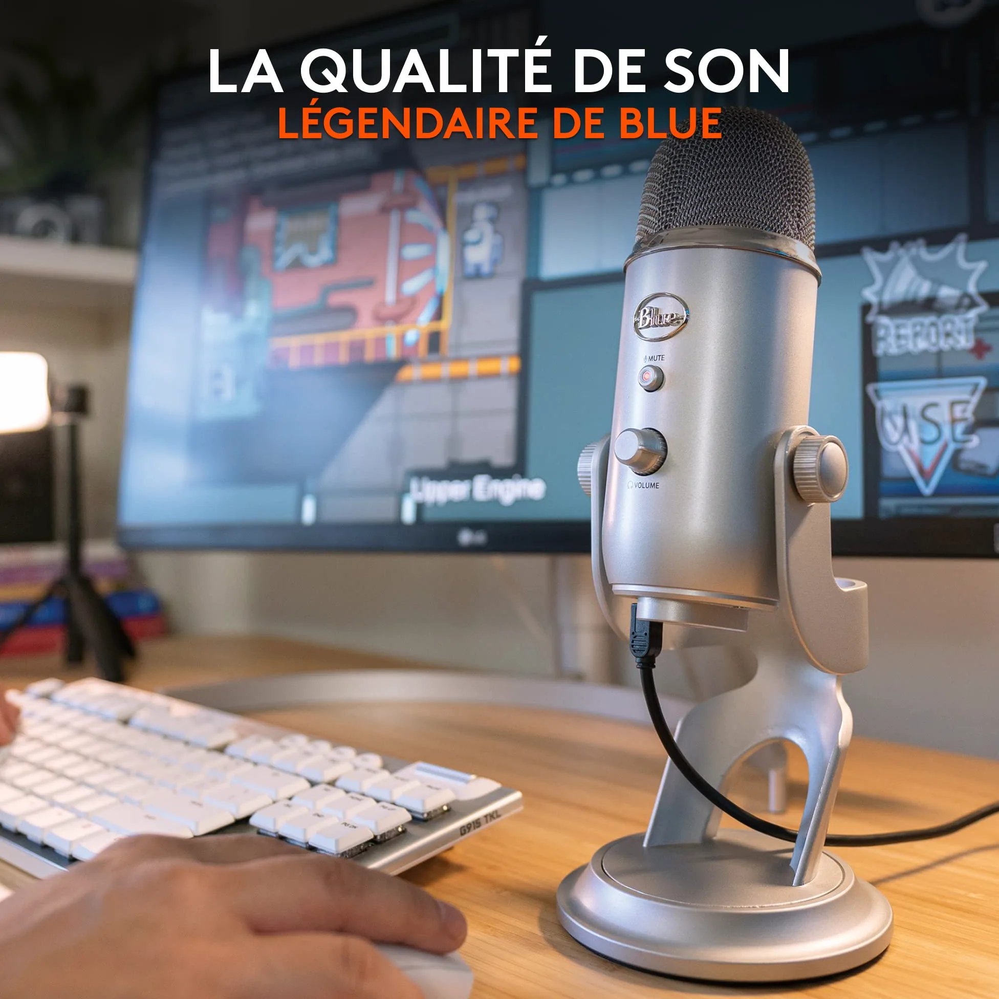 Blue Microphones Yeti, Micro USB pour Enregistrer, Streaming, Gaming, Podcast, Micro Gaming condensateur, Micro PC & Mac avec Effets Blue VO!CE, Support ajustable, Plug and Play - Argent