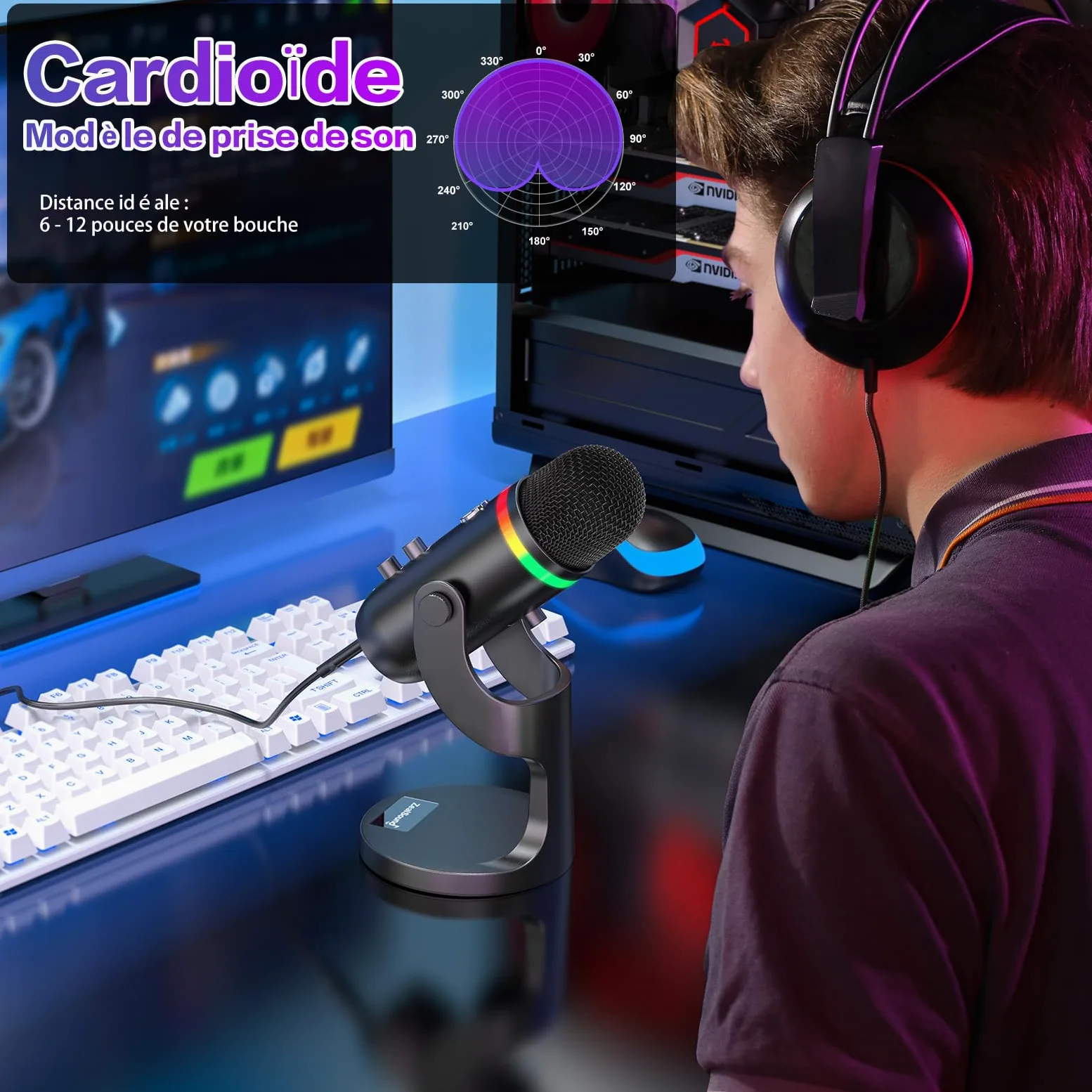 zealsound Microphone USB à Condensateur, Podcast Micro pour PC et Téléphone avec Réduction de Bruit, Mute & Contrôle du Gain, Plug & Play pour Gaming, Streaming, Enregistrement, Zoom, ASMR-K66 Pro