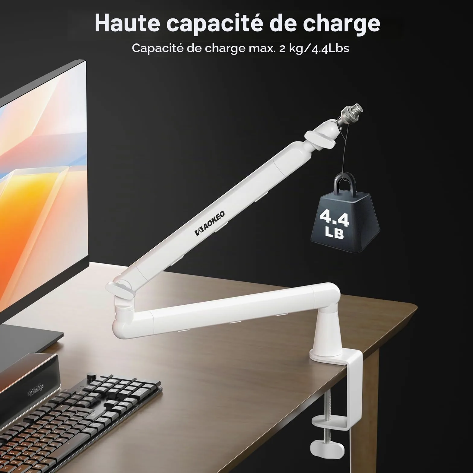 Aokeo AK-55 Bras de microphone réglable pour bureau - Convient pour Blue Yeti, Snowball iCE, HyperX QuadCast, SoloCast, Elgato Wave, etc