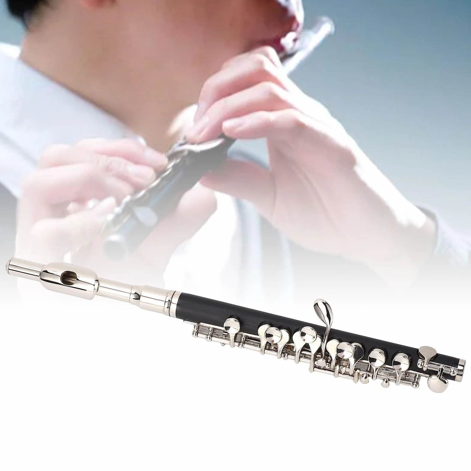 Clé Professionnelle C Piccolo Flûte Facile à Jouer pour les Débutants, Corps en Cuivre Ni, Trous de Soufflage CNC de Précision, Clés Brillantes