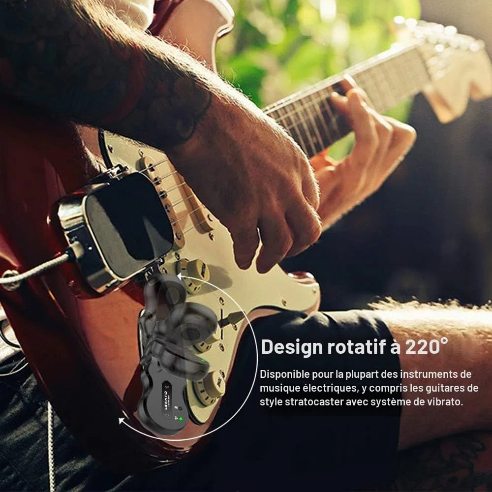 LEKATO 5.8Ghz Guitare Transmetteur sans fil Récepteur Système de guitare sans fil Rechargeable Audio numérique Système de basse Guitare sans fil (Noir)