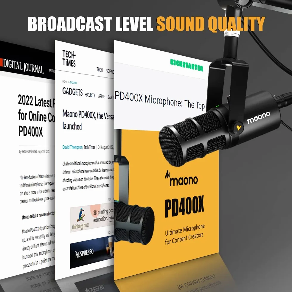 MAONO Micro dynamique, USB/XLR Podcast PC microphone avec logiciel, égaliseur, Tap-to-Mute, régulateur de gain et contrôle du volume, Pour Streaming, Gaming, Enregistrement Vocal(PD400X)