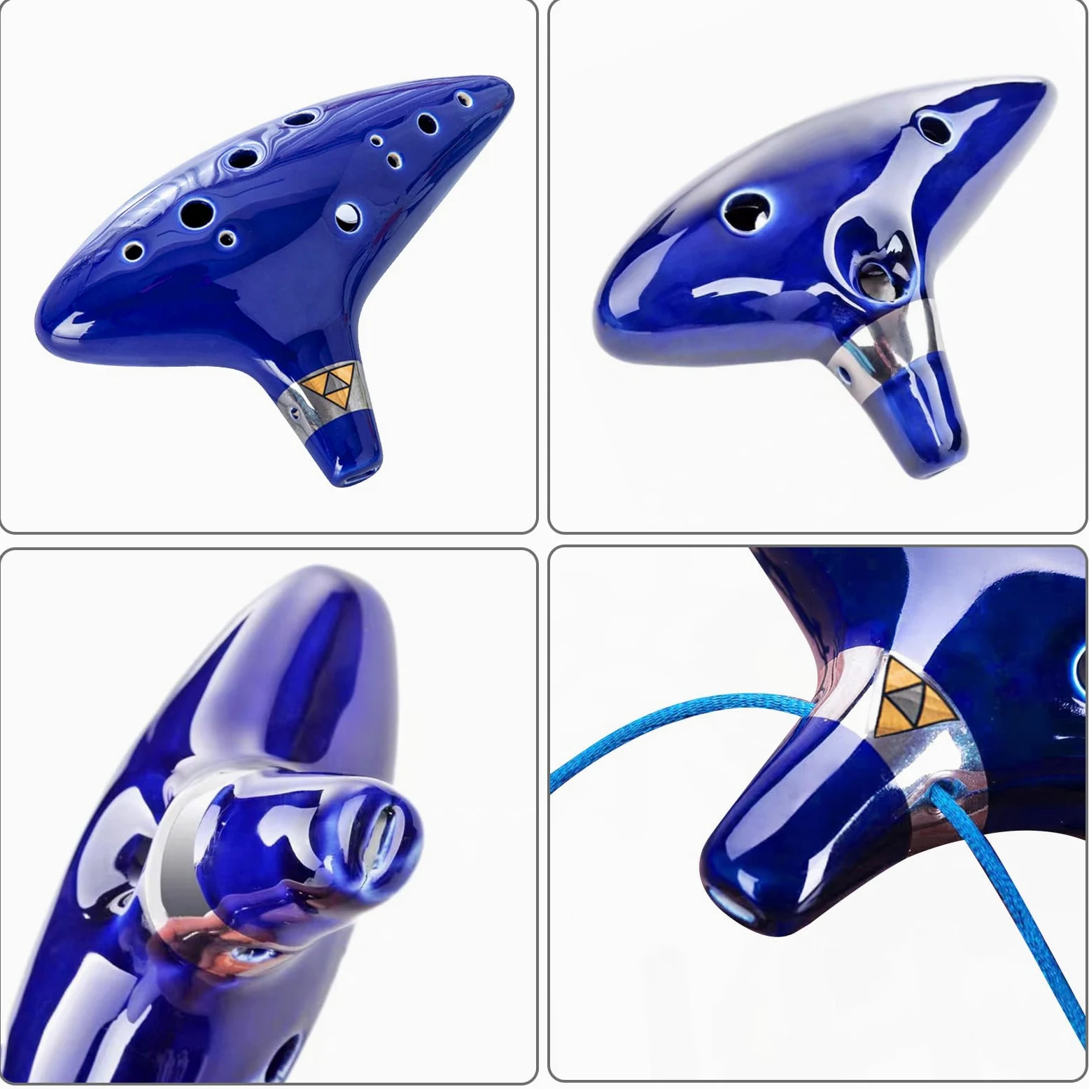 Nizirioo Ocarina, 12 Trous Alto C Ocarina, Céramique Piccolo Instrument Avec Présentoir En Forme De Main, Sac De Protection, Lanière Tour De Cou Et Livre De Chansons (Bleu)
