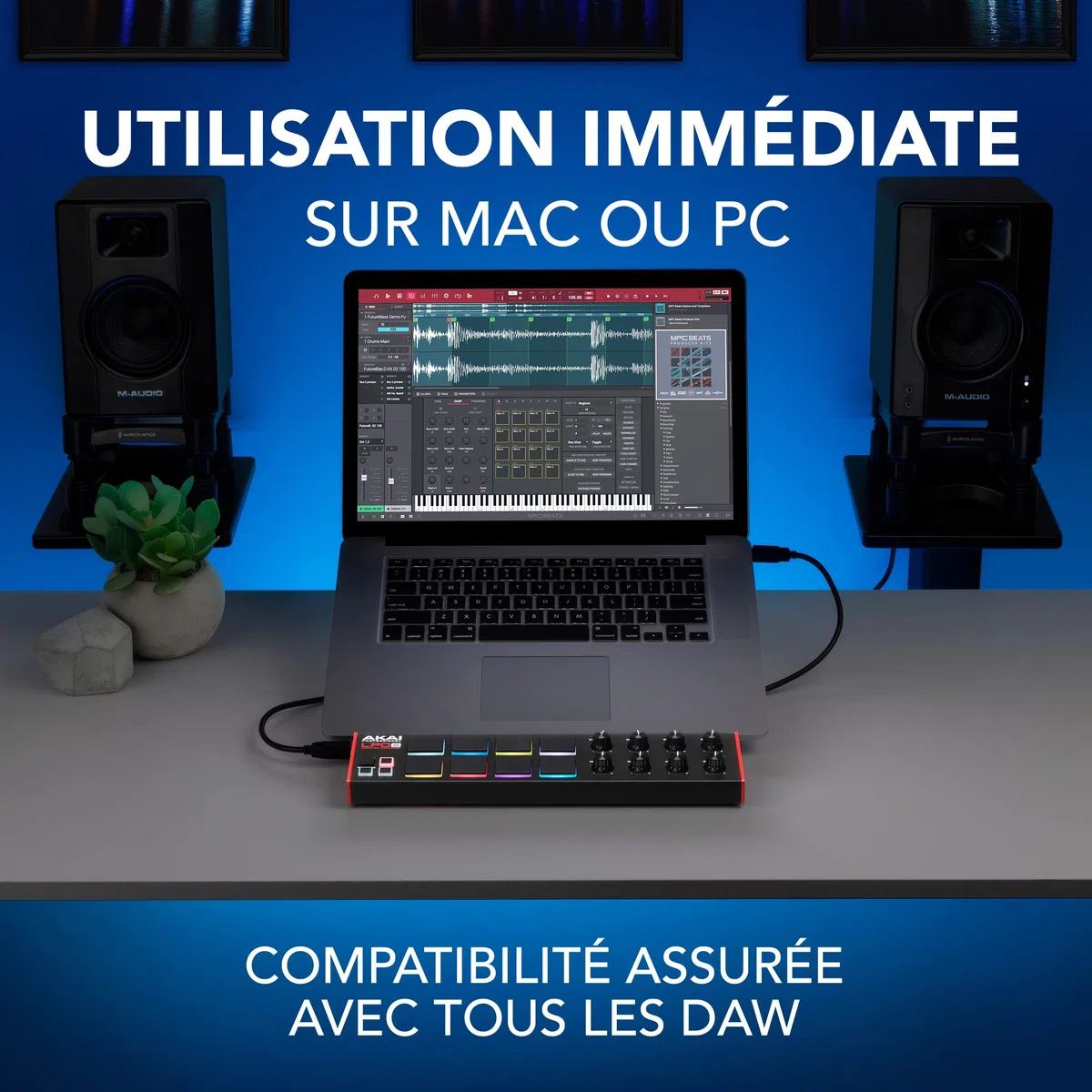 Akai Professional LPD8 - Contrôleur MIDI USB avec Huit Drum Pads MPC Réactifs pour Mac et PC, Huit Molettes Assignables et Logiciel de Production