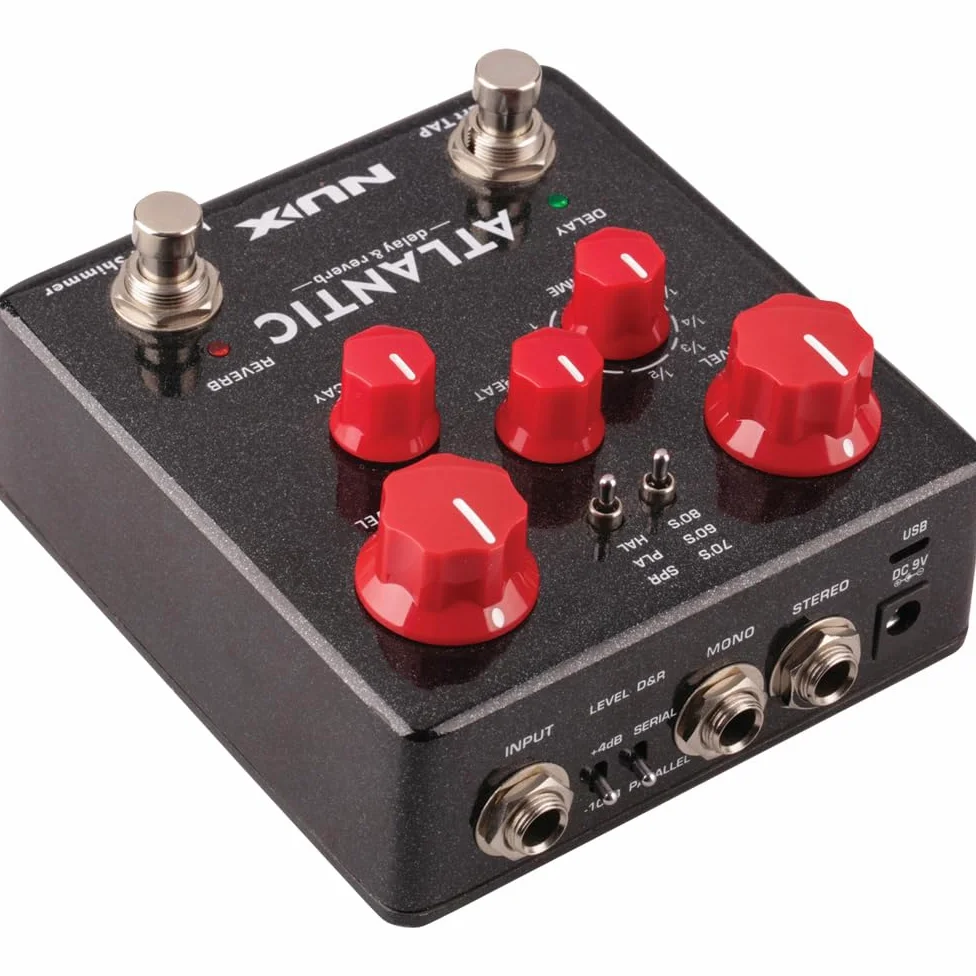 Nux NDR-5 Atlantic Pédale de délai et de réverbération, technologie Core Image (fonction Smart-TAP, 3 effets de délai, entrée TRS, sortie stéréo, connecteur USB, alimentation 9 V DC), Noir
