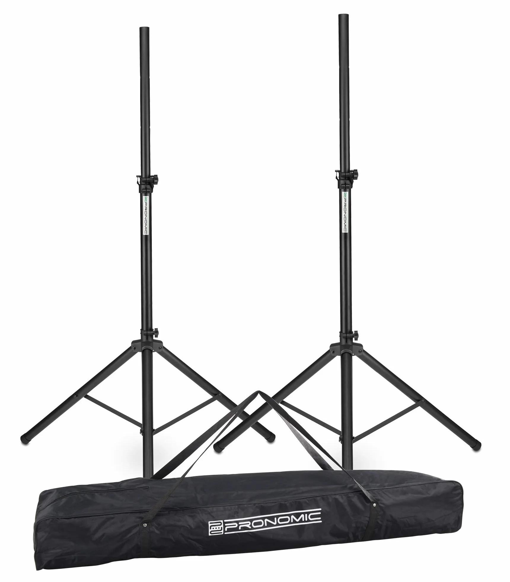2x Pronomic SPS-1A pieds d'enceinte en aluminium, structure tripode stable, hauteur 125-185 cm, utilisables aussi comme support fléchettes ou trépied photo, housse incluse.