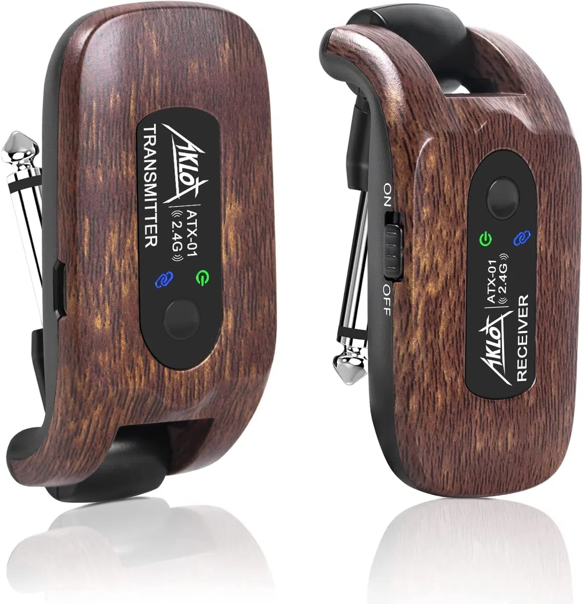 AKLOT Système de Guitare sans Fil Émetteur Récepteur Ensemble de 2,4 GHz de Batterie au Lithium Rechargeable intégrée numérique pour Basse de Guitare électrique