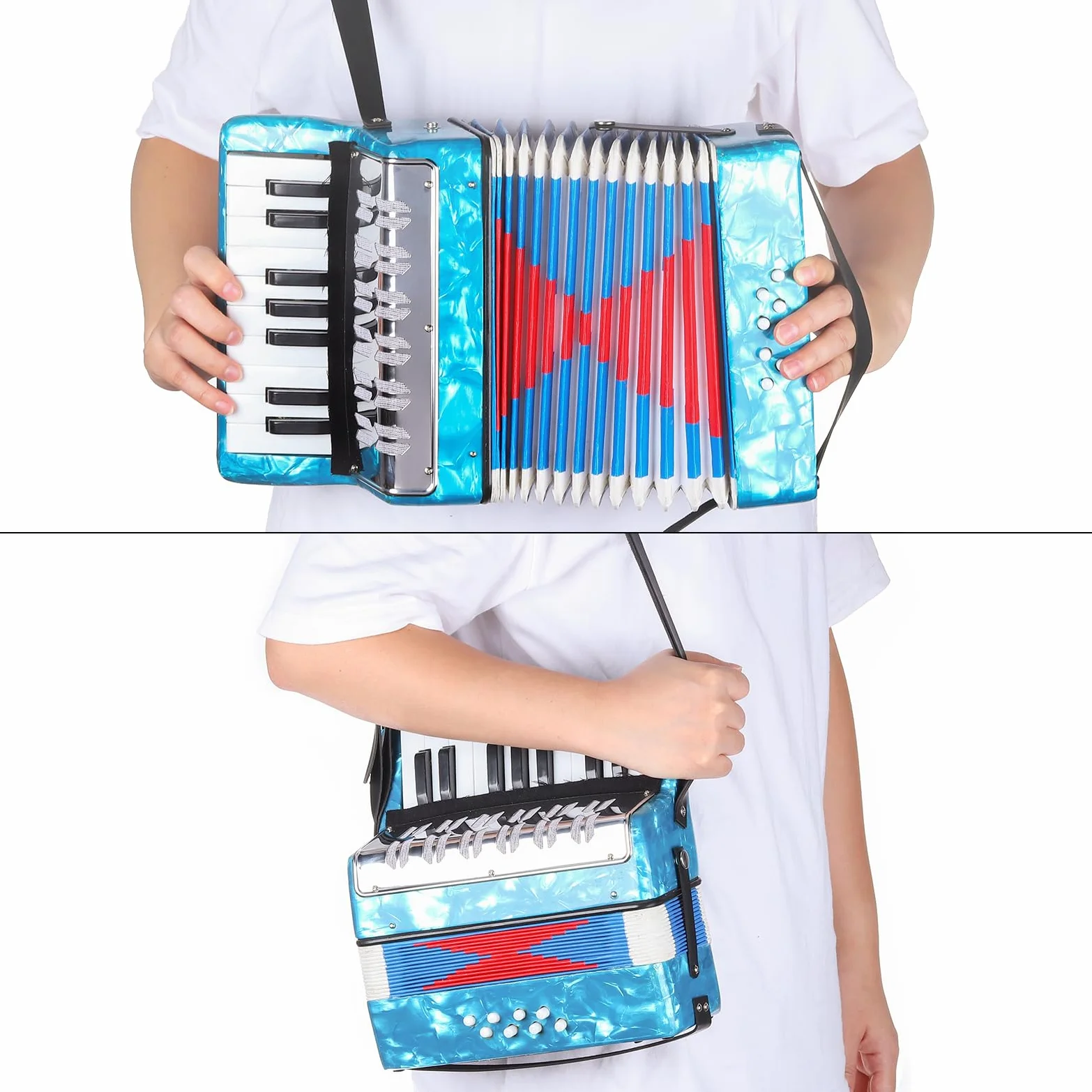 sourcing map Accordéon, 17 touches, 8 boutons de basse, mini instrument de musique léger pour enfants, débutants, éducatif, rouge