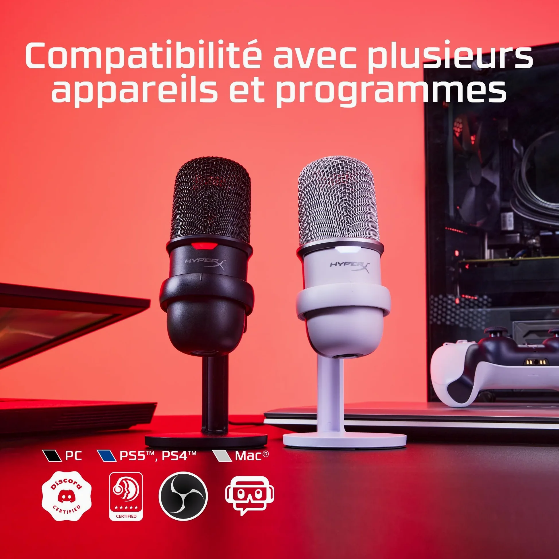 HyperX SoloCast – Microphone de jeu USB à condensateur, pour PC, PS4 et Mac, Désactivation du micro par pression, Diagramme polaire cardioïde, Gaming, Streaming, Podcasts, Twitch, YouTube, Discord