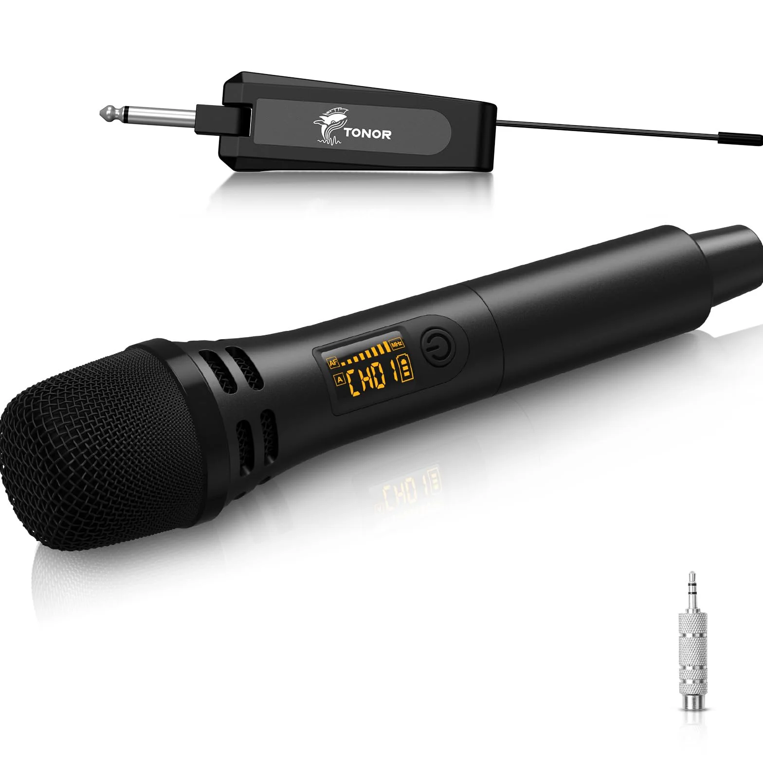 TONOR Micro Karaoke sans Fil, UHF Microphone Dynamique Chant Portable à Main Professionnel avec Récepteur Rechargeable pour Karaoké/Discours/Mariage/DJ/Spectacles/Classe Conférences, 60M, Noir,TW310