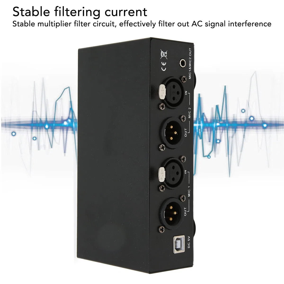 Alimentation Fantôme, Alimentation Fantôme 2 Canaux 48 V avec Câble XLR, Alimentation Universelle pour équipement D'enregistrement de Musique, Filtrage Passe-Bas
