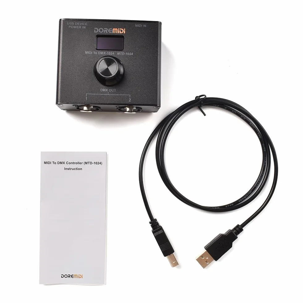 Le contrôleur MIDI vers DMX (MTD-1024) peut convertir des messages MIDI en messages DMX