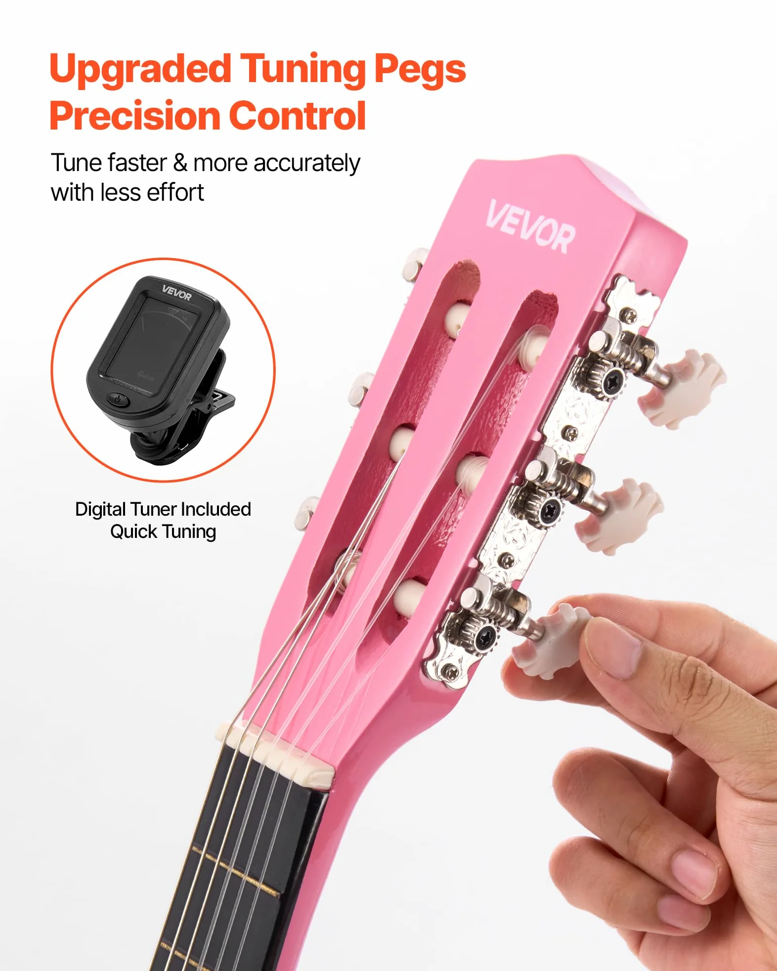 VEVOR Guitare Classique Débutants, 78 cm, avec Cordes en Nylon, Housse de Transport, Sangle, Accordeur, Cordes Supplémentaires, Médiators, Capodastre, en Tilleul, pour Jeunes Enfants Musiciens, Rose