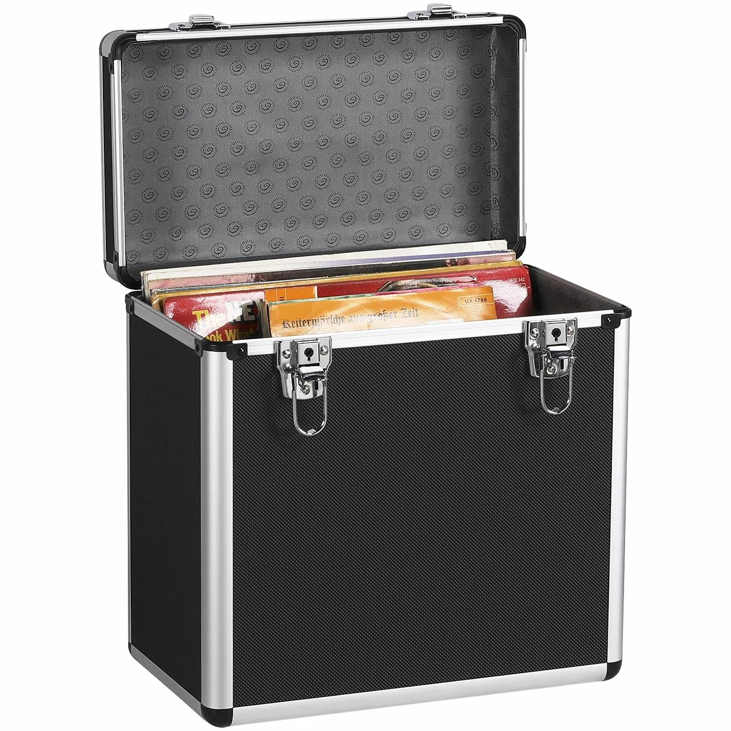 Yaheetech Étui pour Disques Vinyles de 33 Tours Mallette de Rangement pour Collection de DJ Valise Vinyles avec Fermeture à Clé pour 50 Albums 35x20x36 cm Noir
