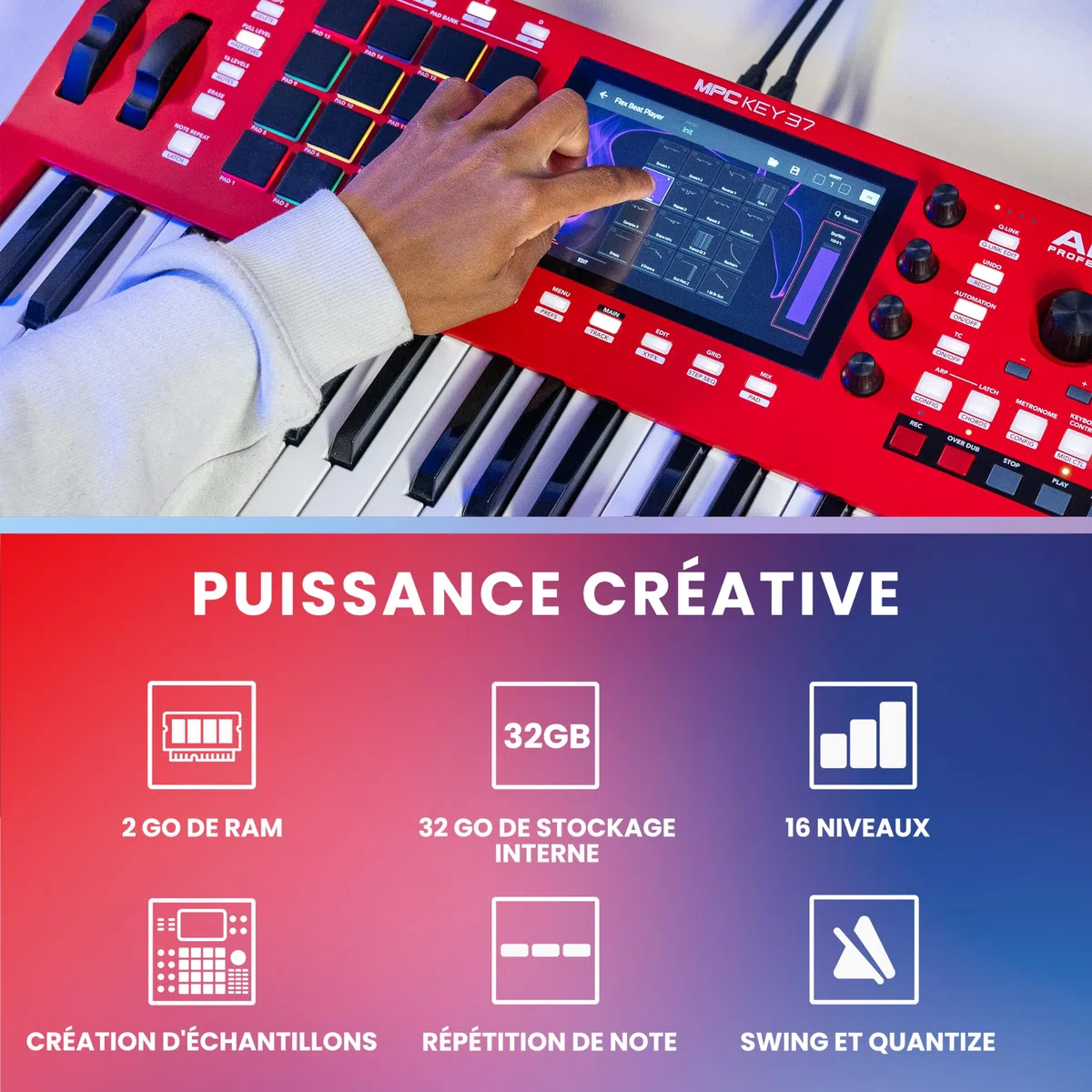 Akai Professional MPC Key 37 Synthétiseur de Production Autonome, Boîte à Rythmes, Clavier MIDI, avec Wi-Fi, Bluetooth, Écran Tactile, Plug-ins et Intégration Native Instruments