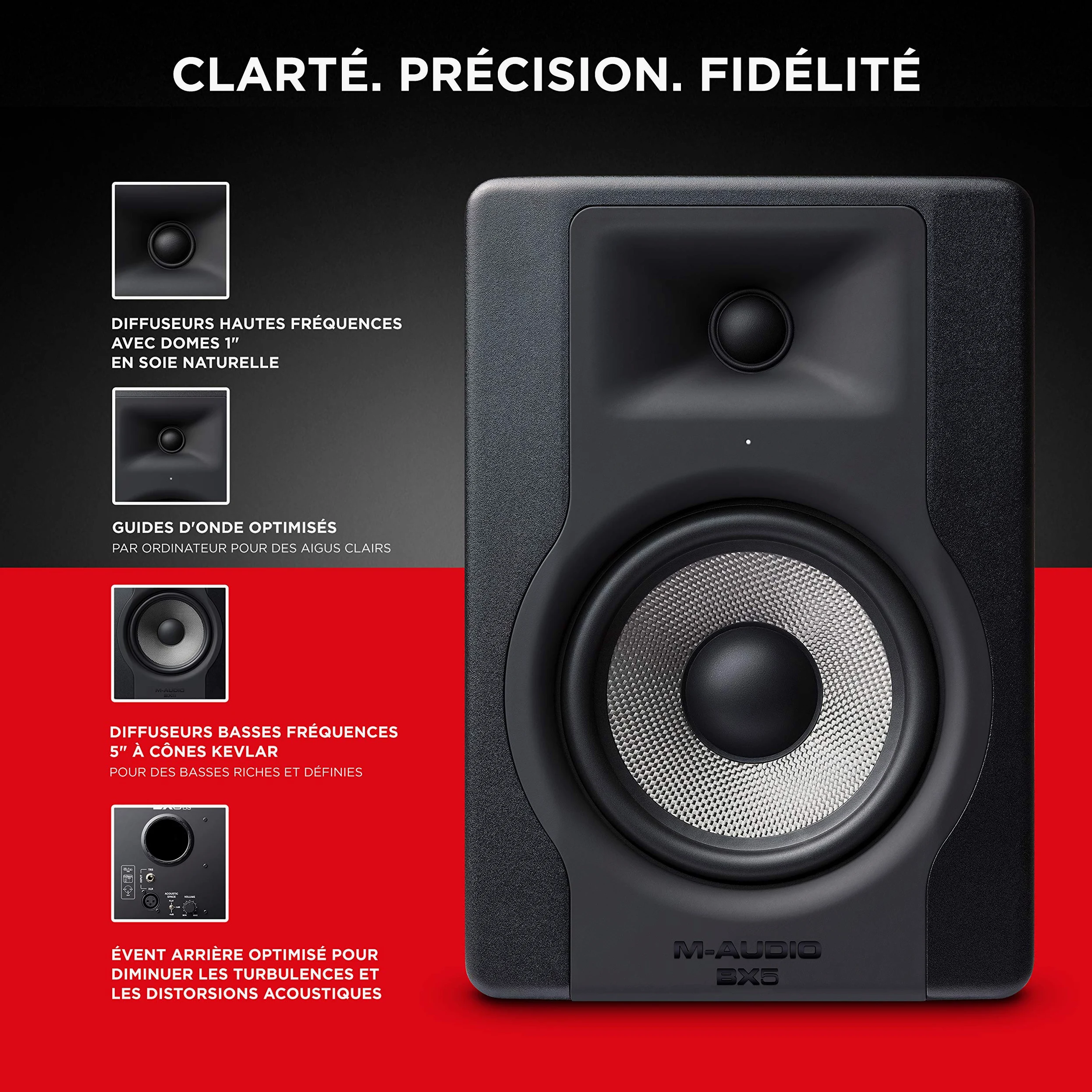 M-AUDIO BX5 Moniteur de Studio Simple 5 Pouces pour Production Musicale et Mixage avec Contrôle de l Espace Acoustique, Enceinte Active 2 Voies