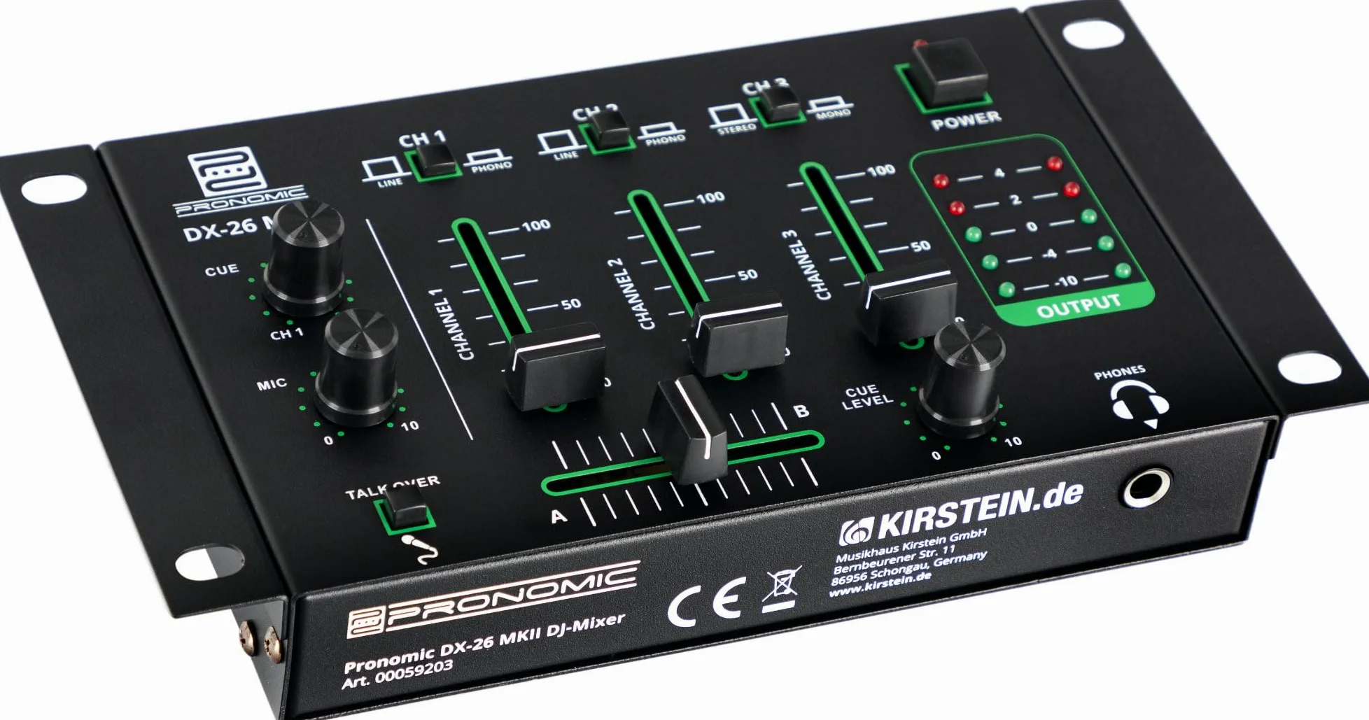 Pronomic DX-26 MKII DJ-Mixer - Mixeur 3 canaux avec fonction Cue - 2x canal Line/Phono - Entrées micro et casque
