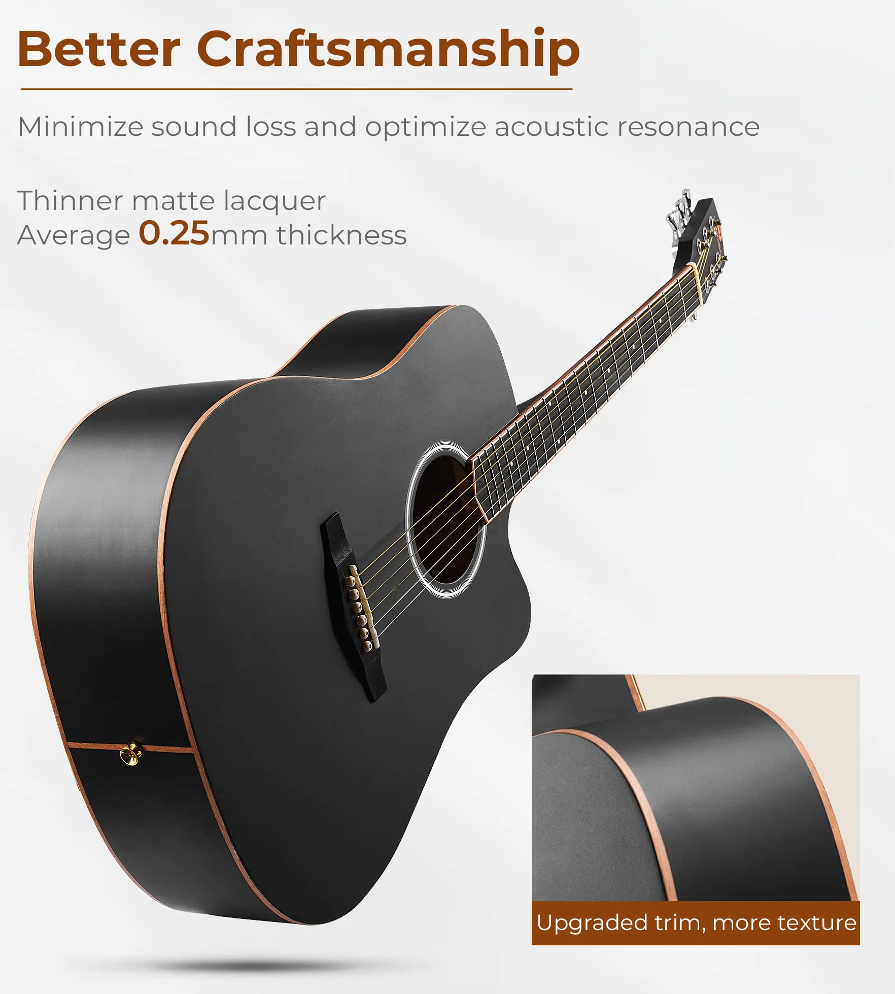 Vangoa 4/4 Guitare Acoustique Adulte Kit de Guitare Folk Country Cutaway Guitar 41 pouces pour Débutant Adulte Adolescent, Dreadnought, Noir