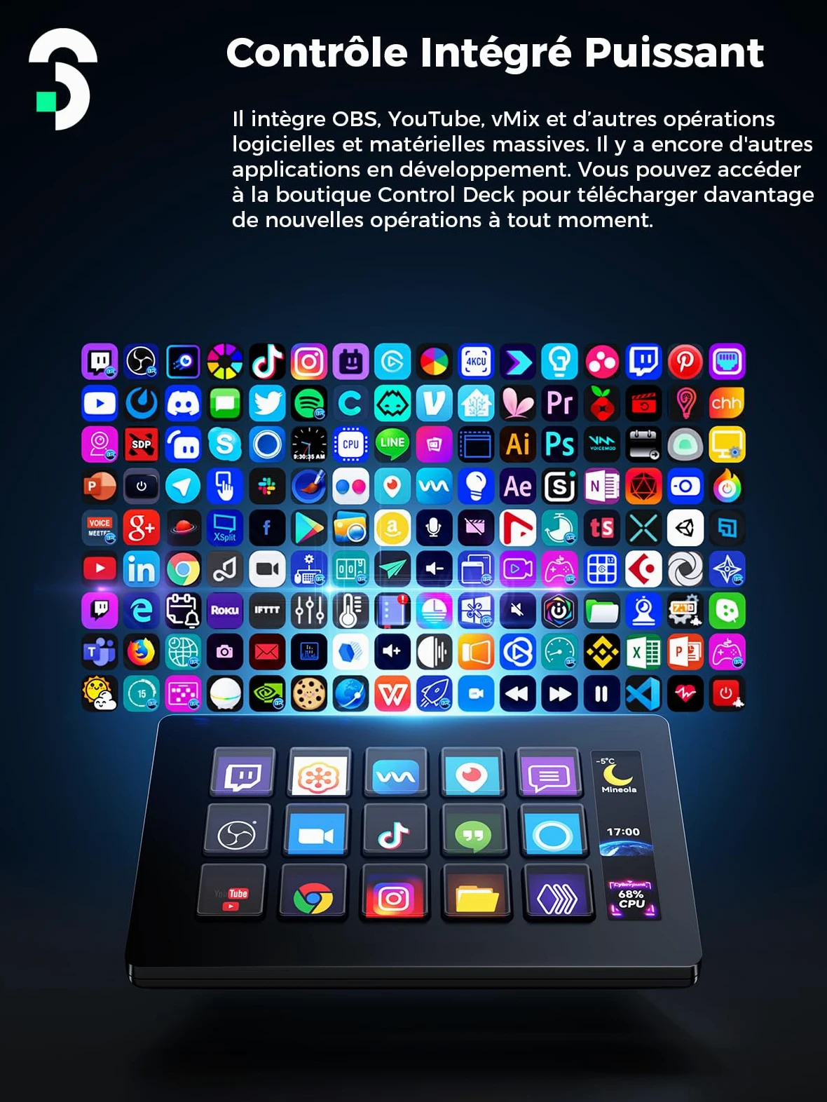 SOOMFON Control Deck Stream Contrôleur V2024 - Contrôleur Studio avec 15 Touches Macro, Déclenchement Actions Dans Apps et Logiciels Comme OBS, Twitch, ​YouTube, pour Live-Streaming & Editing