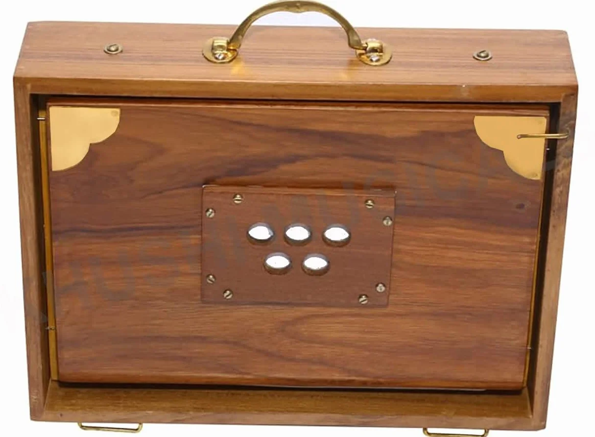 Boîte Shruti Classique Surpeti en Bois de Teck avec Garnitures en Laiton Accordée à 440 Hz, Parfaite pour Yoga, Kirtan, Thérapie Sonore, Marron,