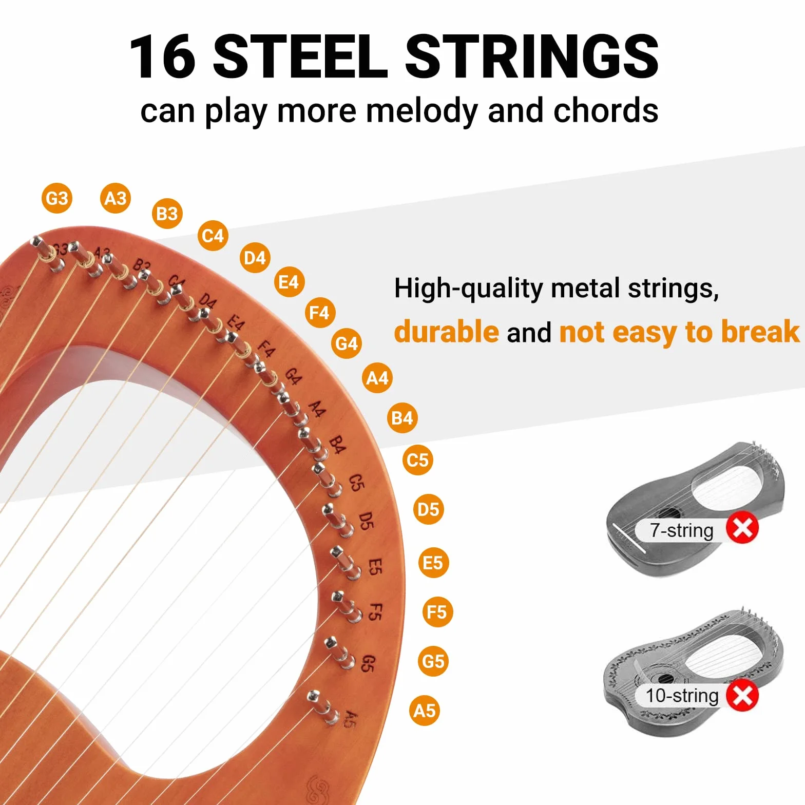 Lyre Harpe 16 Cordes en Acajou withc Clé de Réglage et Sac de Transport, pour Enfants Adultes Débutants