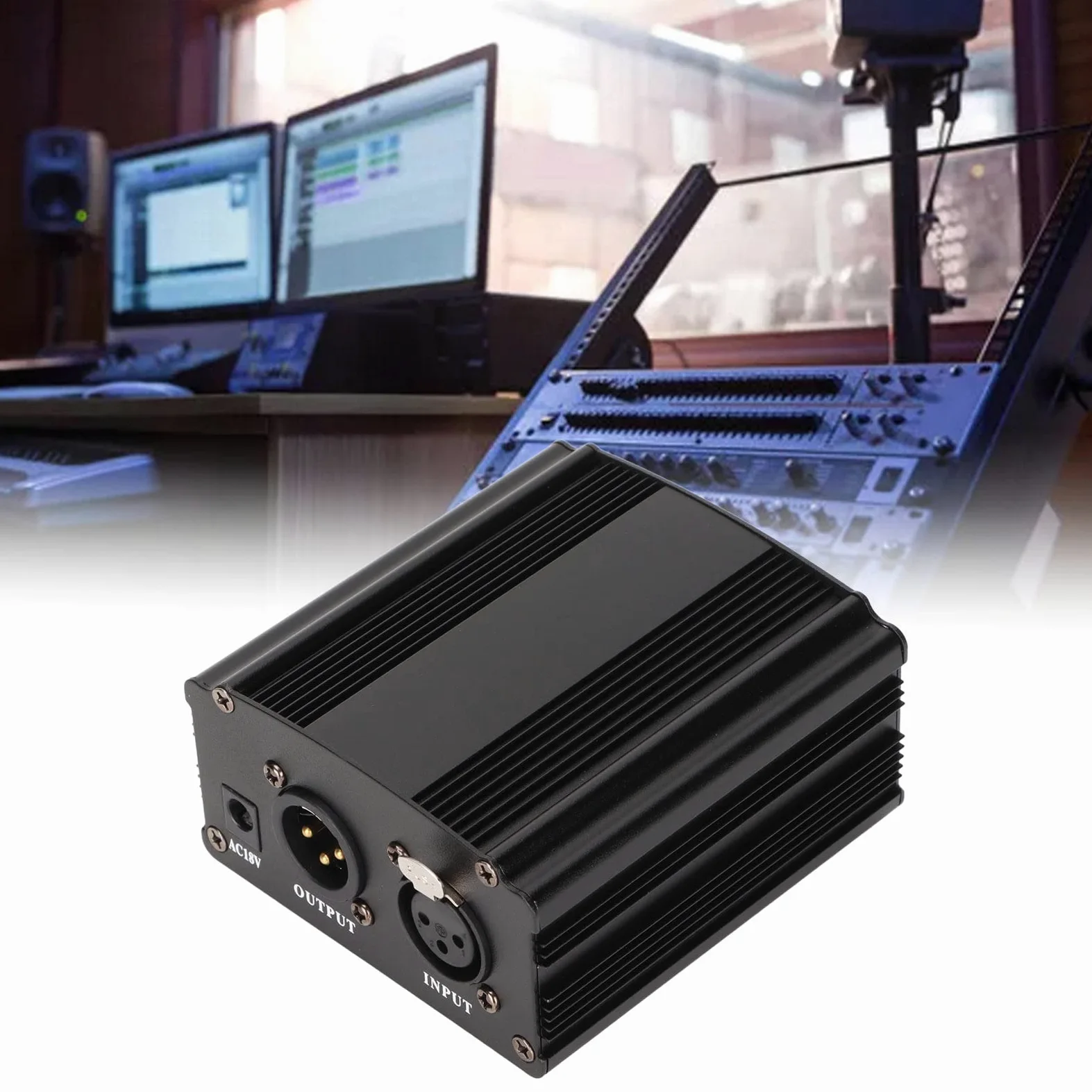 ASHATA Alimentation Fantôme 48 V, Alimentation Fantôme Professionnelle Portable Anti-Bruit avec Câble XLR 3 Broches pour Tout Microphone à Condensateur équipement D'enregistrement de Musique(EU)