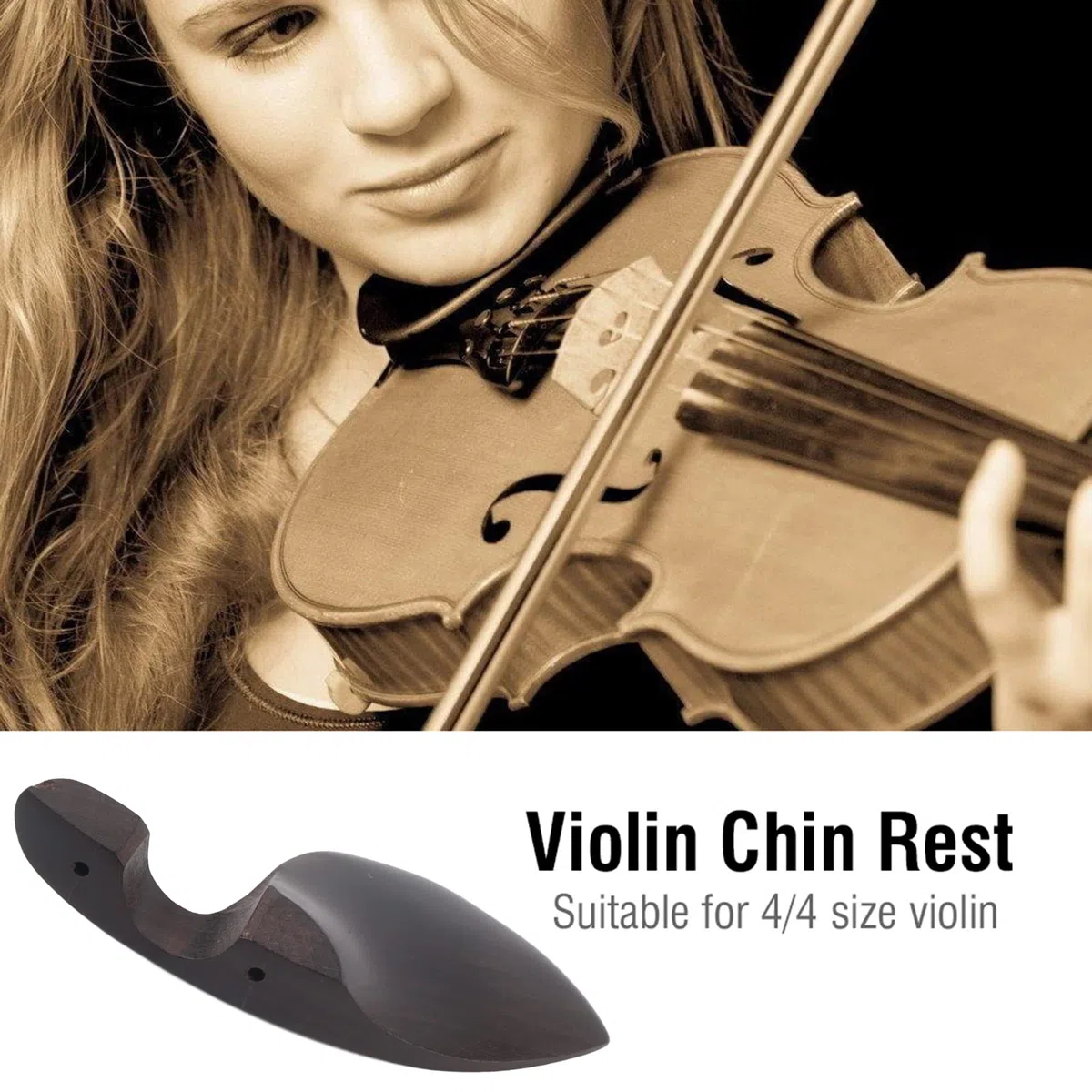 Mentonnière pour violon - Support - Avec fixation métallique standard ajustable pour instrument de musique de taille 4/4