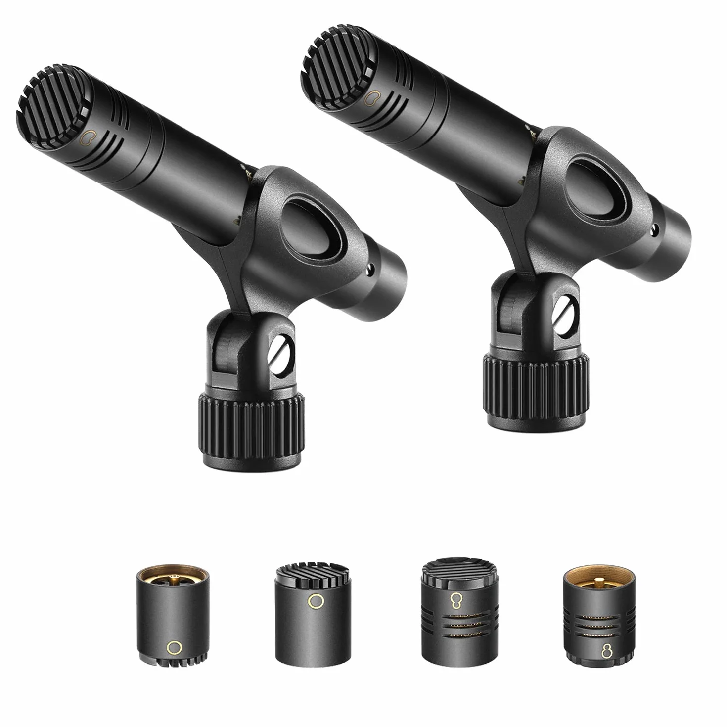 Neewer Lot de 2 micros à condensateur avec Capsules interchangeables Omni cardioïdes et Super cardioïdes en Mousse pour Pare-Brise et étui de Transport pour Instruments acoustiques à Vent en Bois