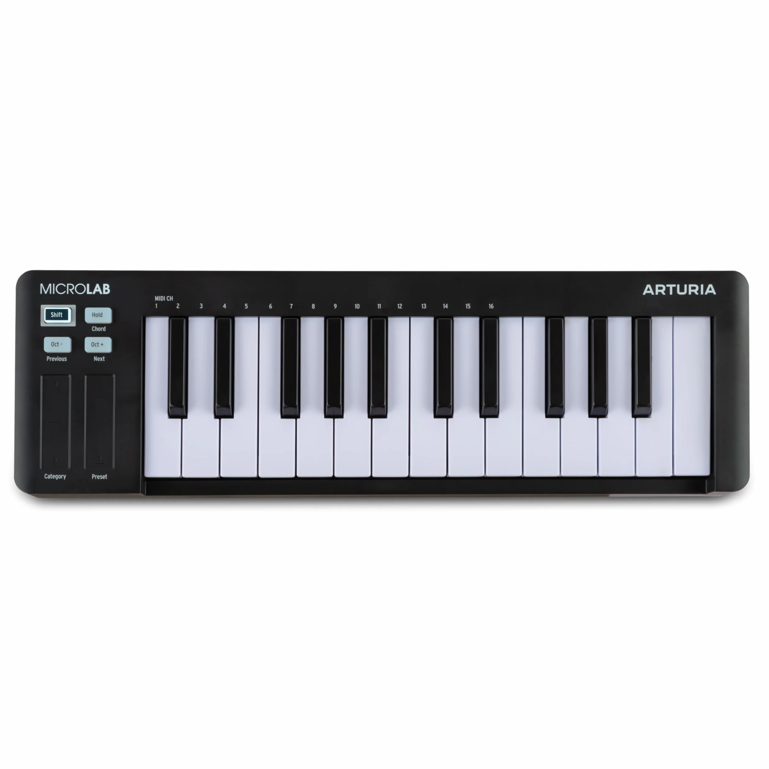 Arturia MicroLab MK3 - Contrôleur MIDI compact 25 touches sensibles à la vélocité, deux bandes tactiles, mode Accords, entrée pour pédale de sustain - Noir