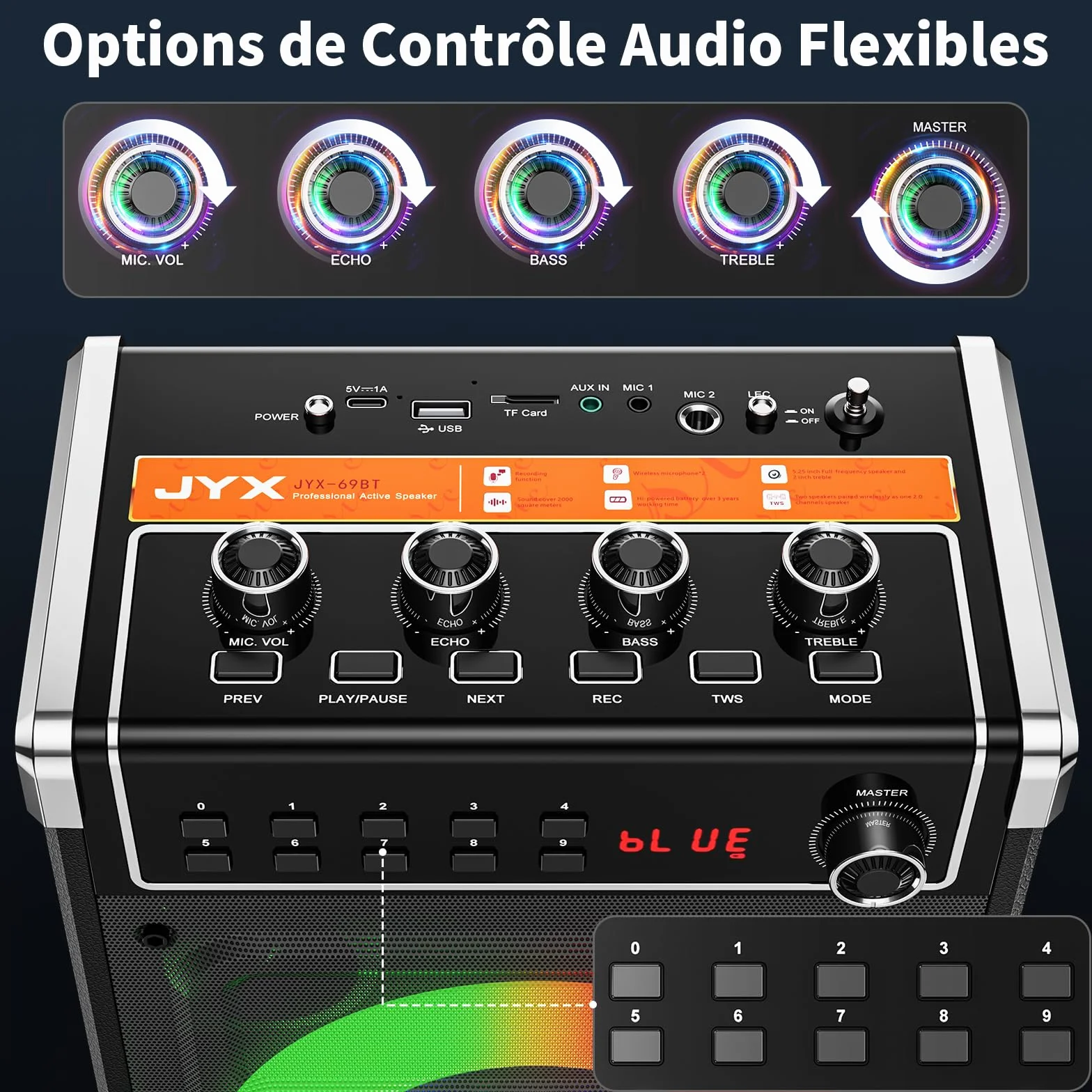JYX Machine Karaoke Adulte, 380W Puissance, Enceintes Karaoké Professionnelles avec 2 Micro sans Fil et Lumières Fête DJ, Système karaoké Portable Compatible TWS/AUX/FM/USB/TF, Noir