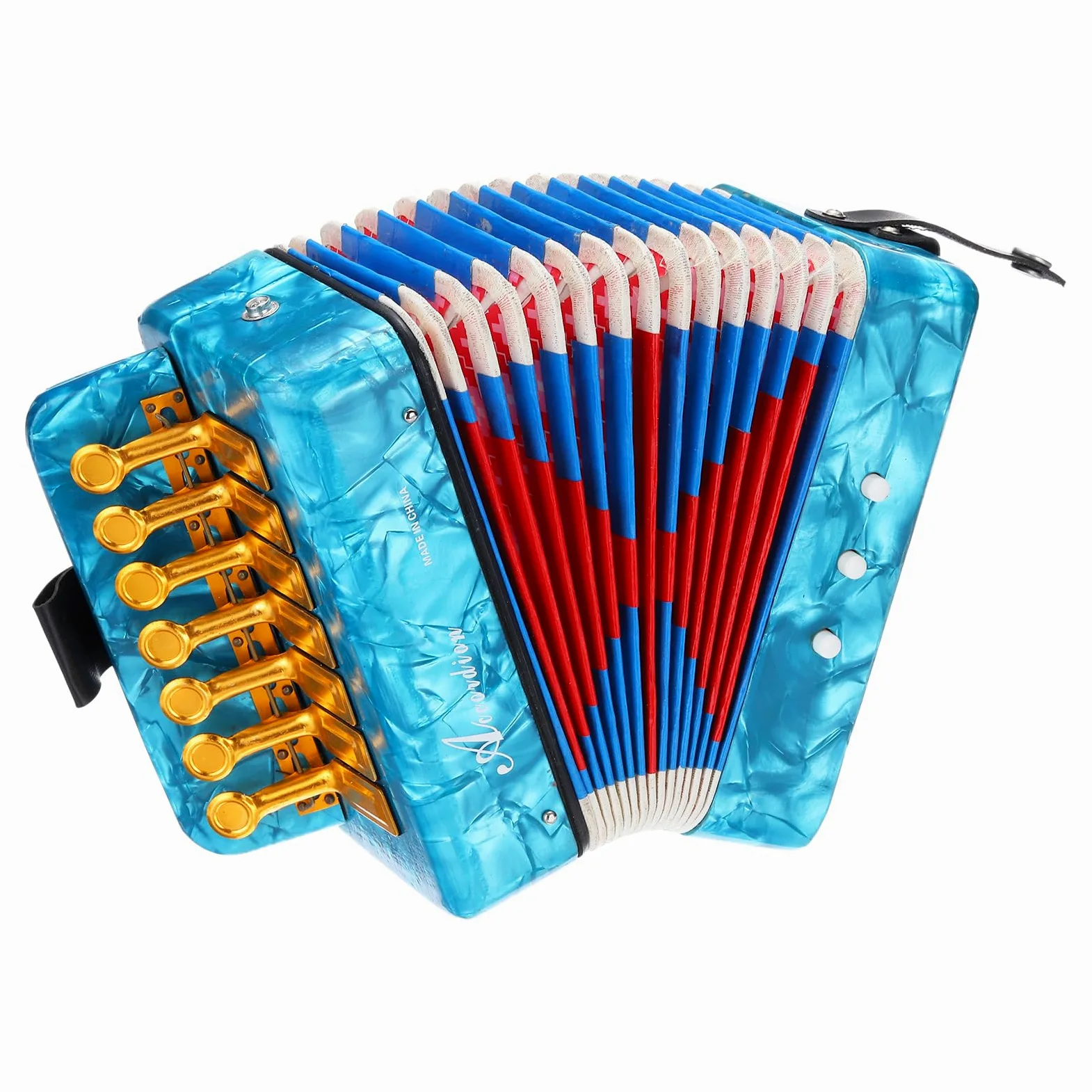 QUARKZMAN Accordéon, Accordéon à Boutons de 10 Touches Mini Instrument Musical Léger pour Adultes Débutants Éducatif, Bleu Ciel