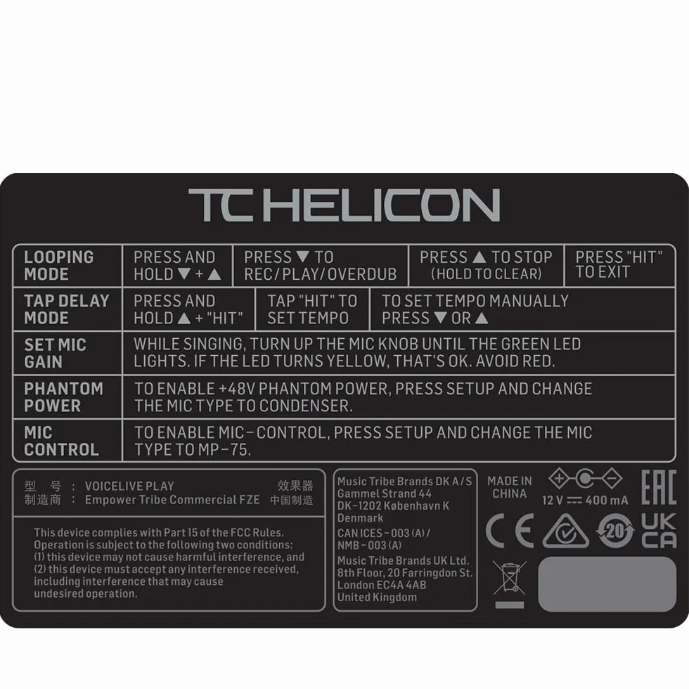 TC Helicon 996356005 VoiceLive Play Processeur d'effet vocal