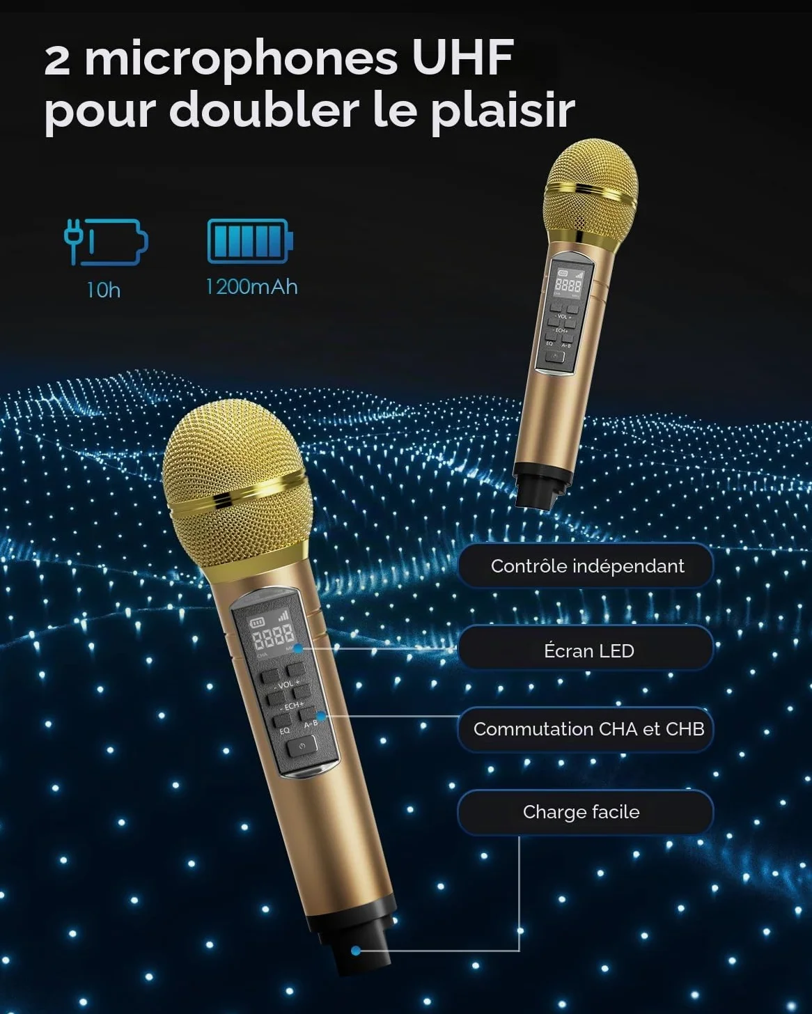 Machine de karaoké Portable, karaoké Professionnel avec 2 Microphones sans Fil UHF, système PA avec Lampe DJ, idéal pour karaoké Familial, fêtes de Chant, fêtes, Mariages (Bois)