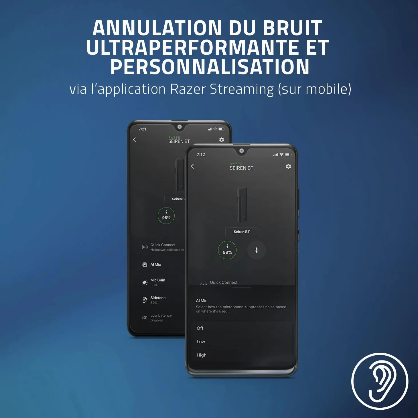 Razer Seiren BT - Microphone Bluetooth portable (Micro Omnidirectionnel, Annulation de Bruit Ultraperformante et Personnalisable, Bonettes coupe-vent, Pour le Vlog, Compatible avec le Streaming)