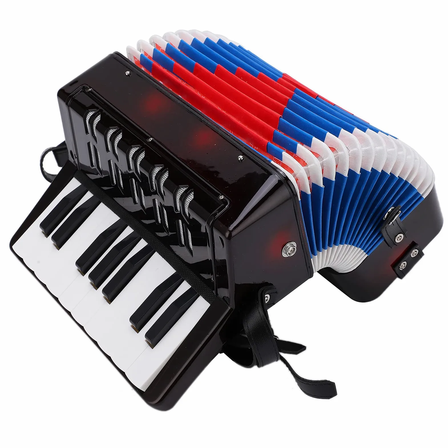 Accordéon piano 17 touches 8 basses instrument de musique avec sangle en cuir rétractable, entraînement rythmique pour débutants et étudiants