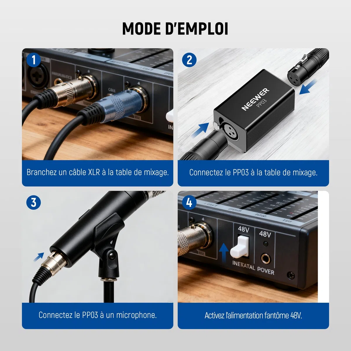 NEEWER Préampli de Microphone, activateur de Micro XLR avec Gain Ultra Propre de 25 DB pour micros dynamiques et Rubans compatibles avec Shure SM7B SM57 SM58 pour Performance en Direct,PP03