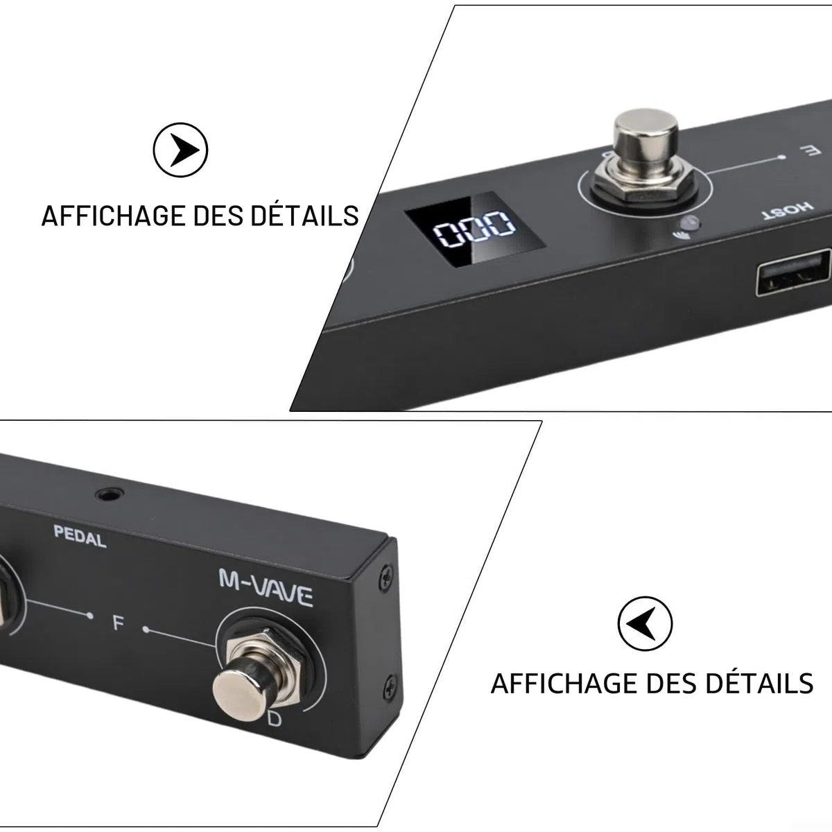 M-VAVE/Chocolate Plus Contrôleur MIDI/pédale avec 4 boutons programmables Construction en métal Connectivité USB Batterie rechargeable 12 heures de lecture pour musiciens interprètes (Noir)