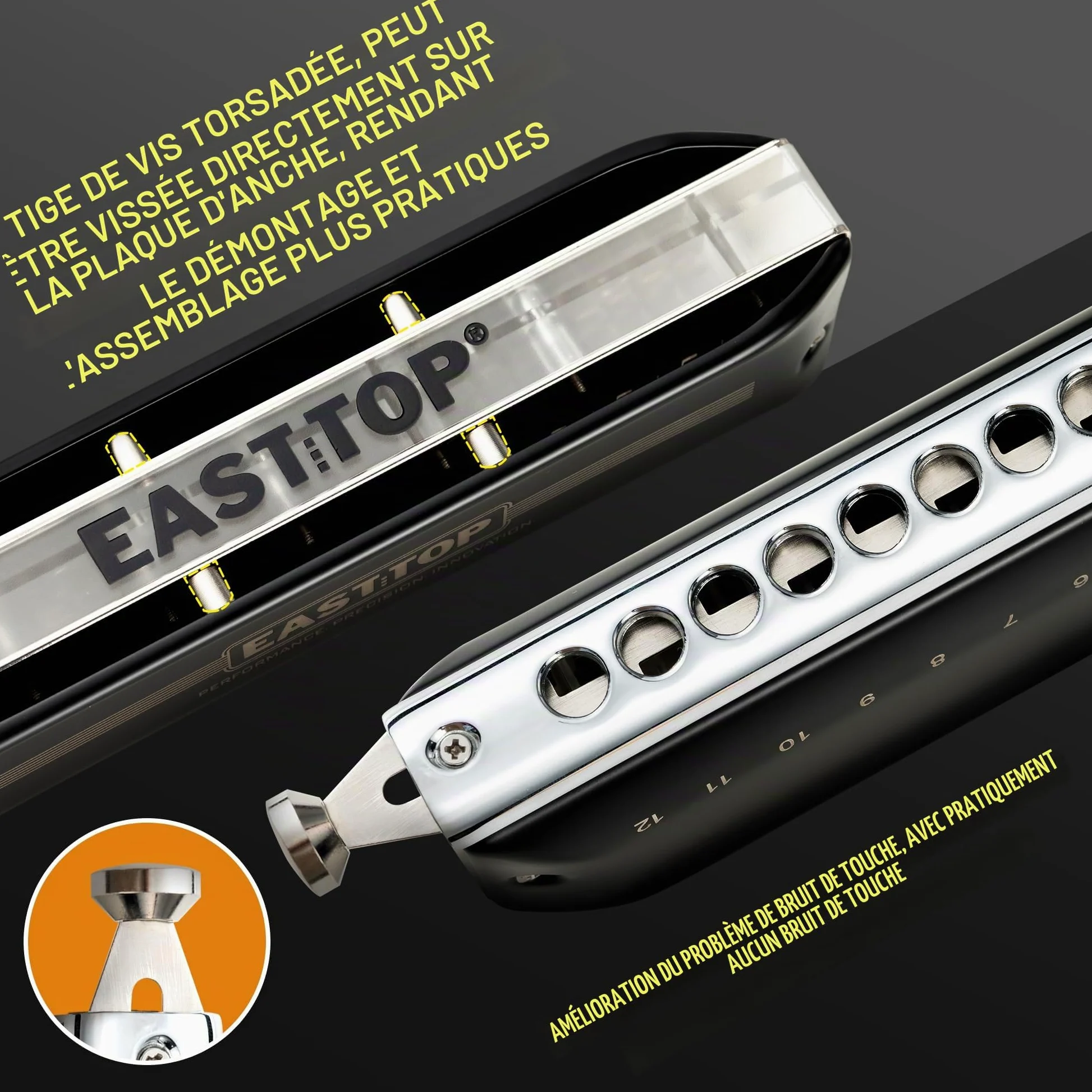 EAST TOP Forerunner 2.0 Sans Valves Harmonica chromatique à 12 trous 48 tons touche en C pour adultes, débutants et étudiants