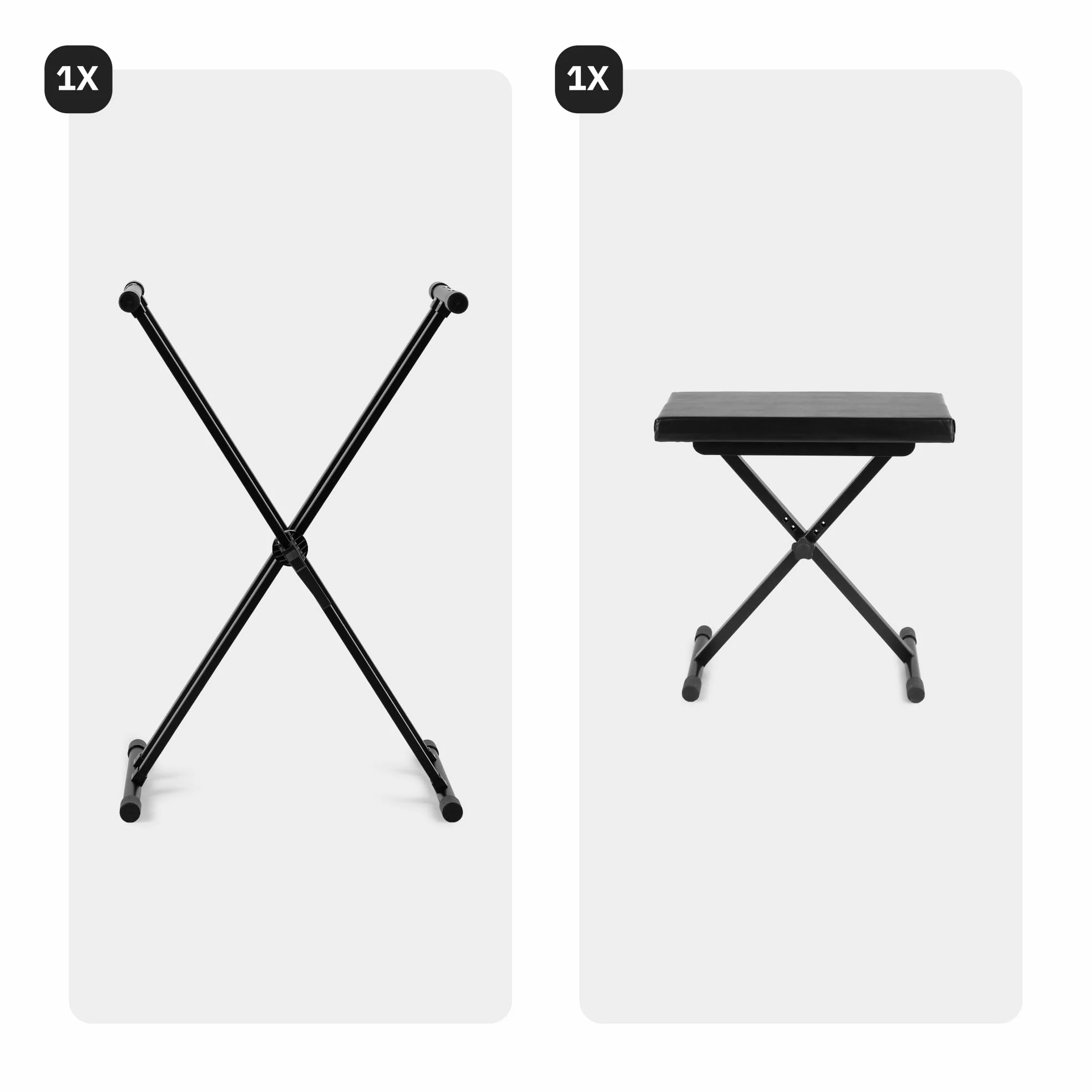 VONYX Pack KBS03 Support pour Clavier Robuste avec KBB10 Banc - Réglables en Hauteur, pour Piano Numérique Universel, Poids Maximal Banc 100 Kg, Un Pack Idéal pour Jouer Confortablement du Piano