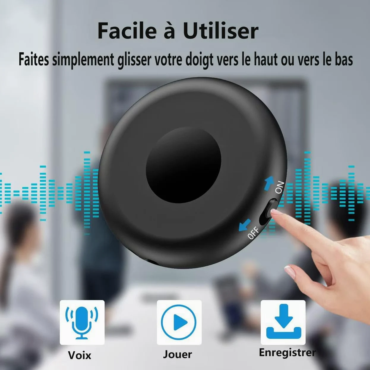 Enregistreur Vocal Espion, Rechargeable par USB, Mémoire 64 Go, Dictaphone Vocalet Activation, Dictaphone Enregistreur Vocal pour Cours, Réunions, Entretiens
