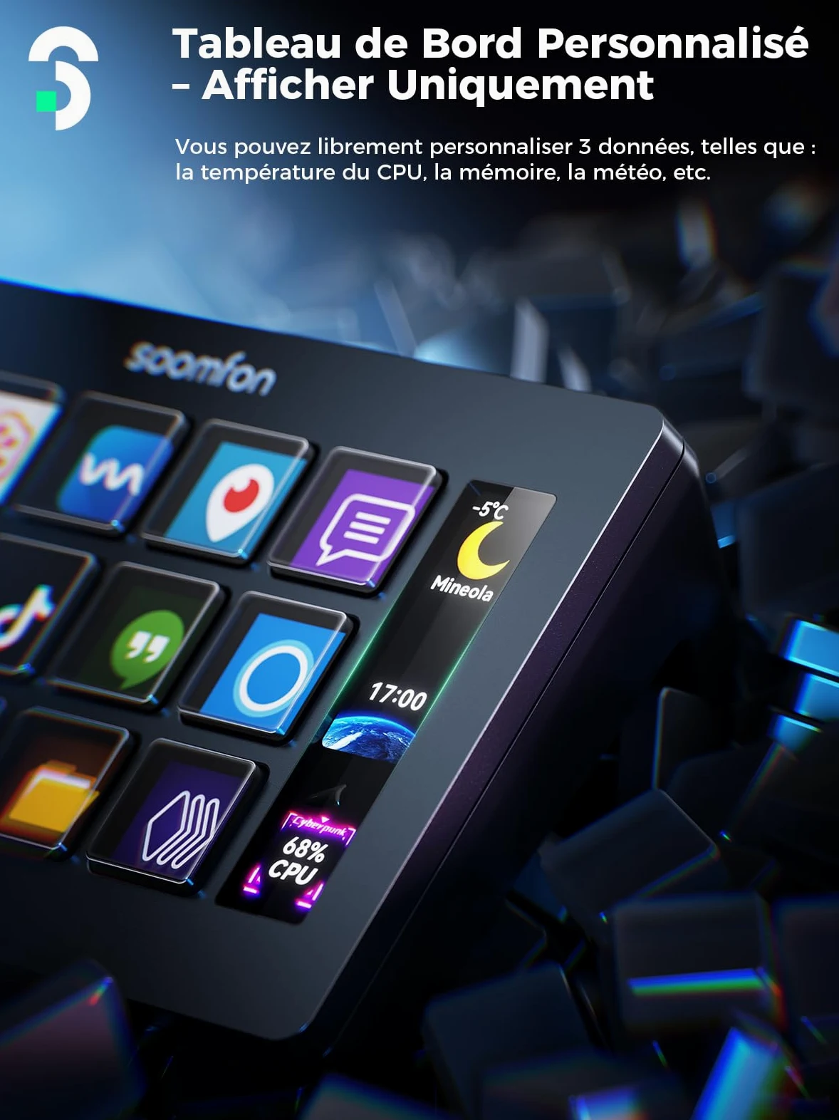 SOOMFON Control Deck Stream Contrôleur V2024 - Contrôleur Studio avec 15 Touches Macro, Déclenchement Actions Dans Apps et Logiciels Comme OBS, Twitch, ​YouTube, pour Live-Streaming & Editing