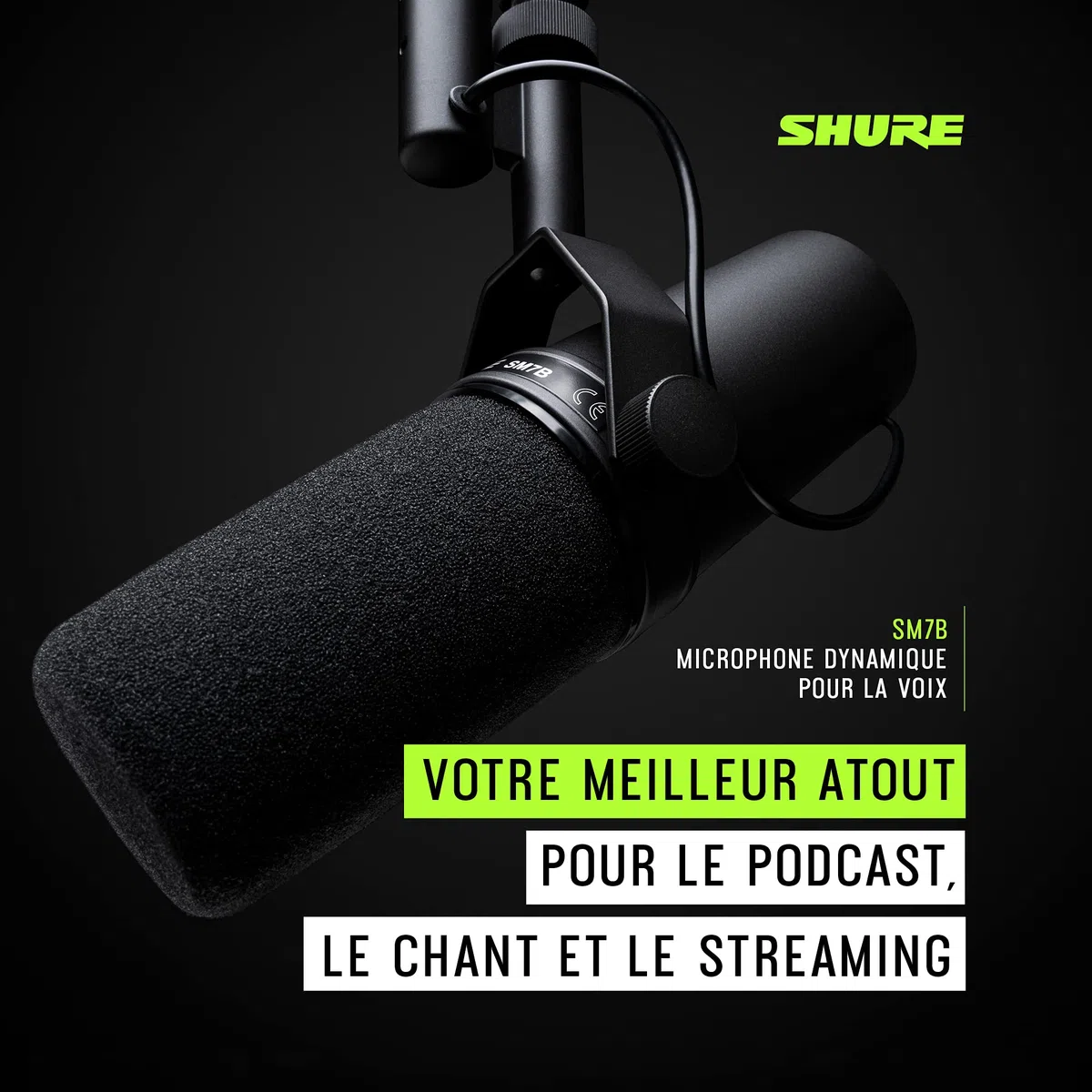 Shure SM7B Microphone Dynamique Cardioïde, Son Doux et Chaleureux pour Le Broadcast, Le Podcast ou L’Enregistrement
